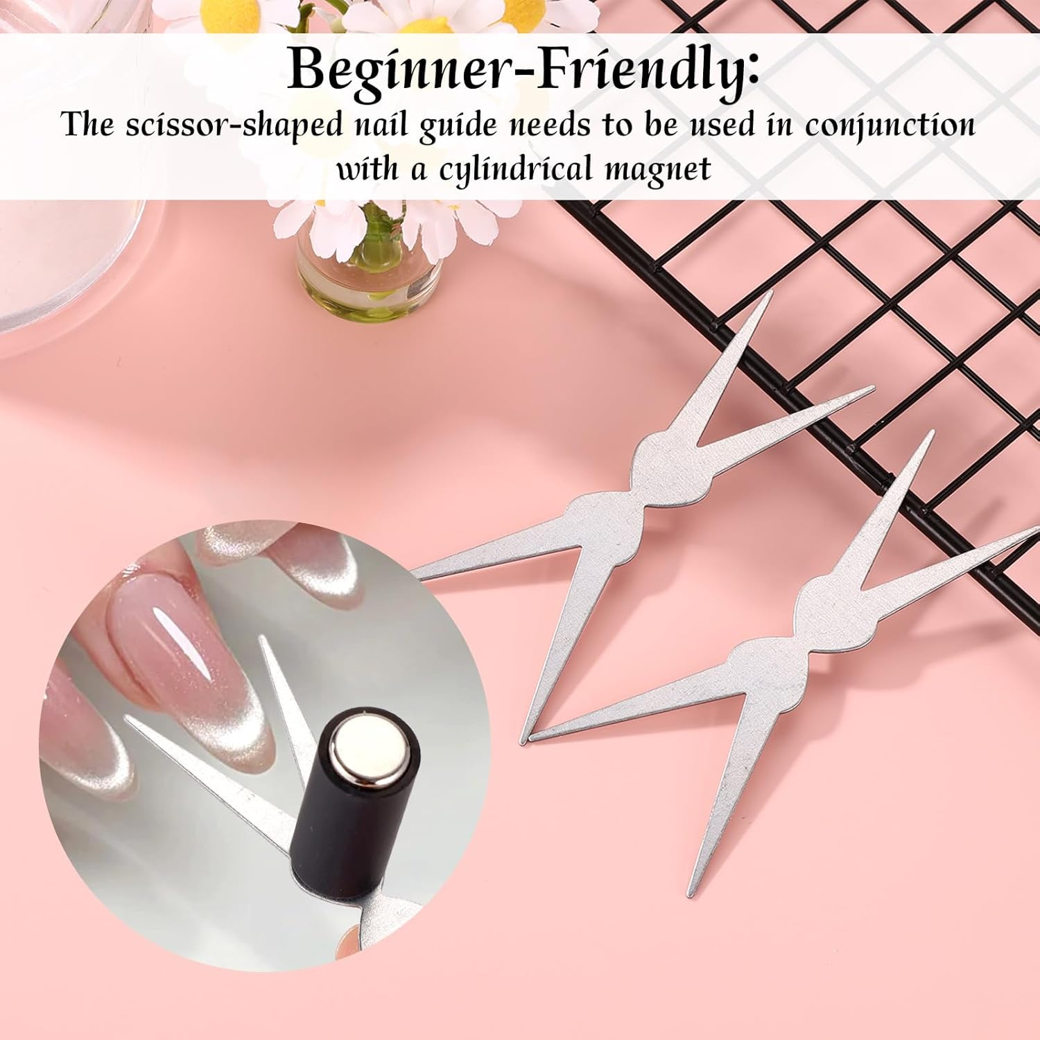 3Pcs Cat Eye Magnet Tool Set, Cylinder Nail Magnet with 2-In-1 Double-Ended Scissor-Shaped Iron Sheets for Cat Eye Gel Polish Nail Art Tools for DIY Manicure Home Studio Salon image number 5