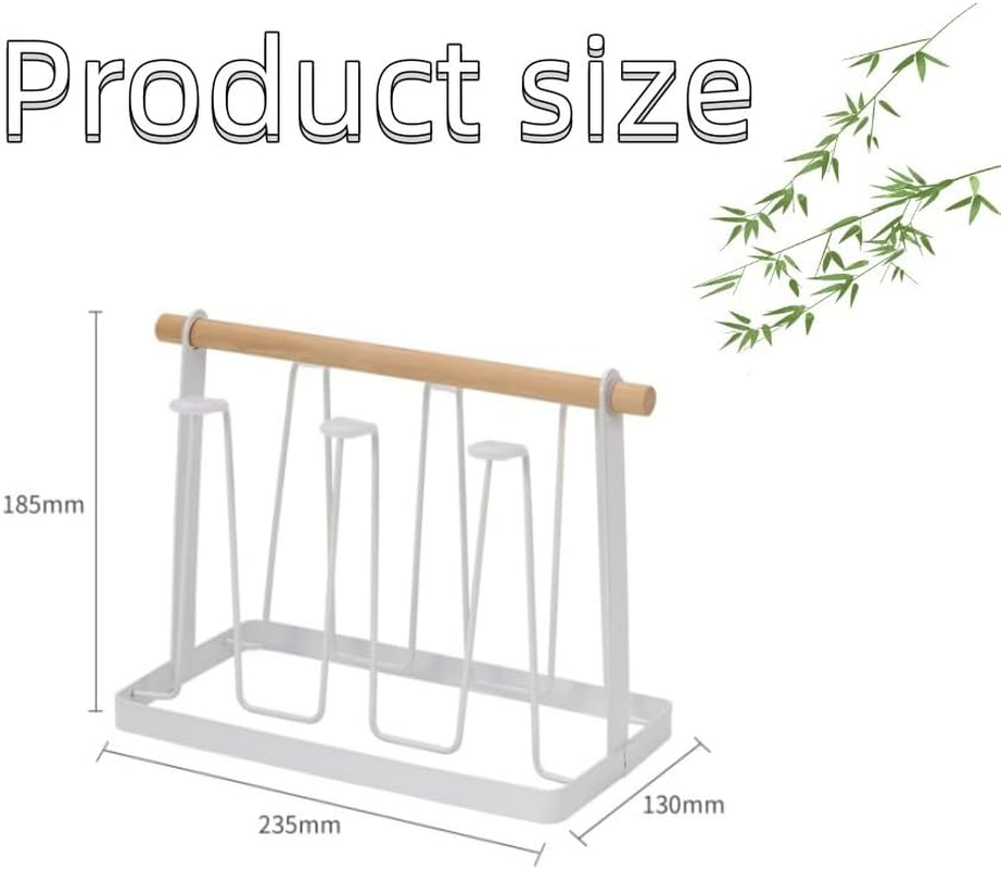DACUAN 1 Wrought-Iron Water Cup Drain Rack, Non-Slip Bottle Drying Rack, Drain Rack, Bench Cup Holder, White Wooden Mug
