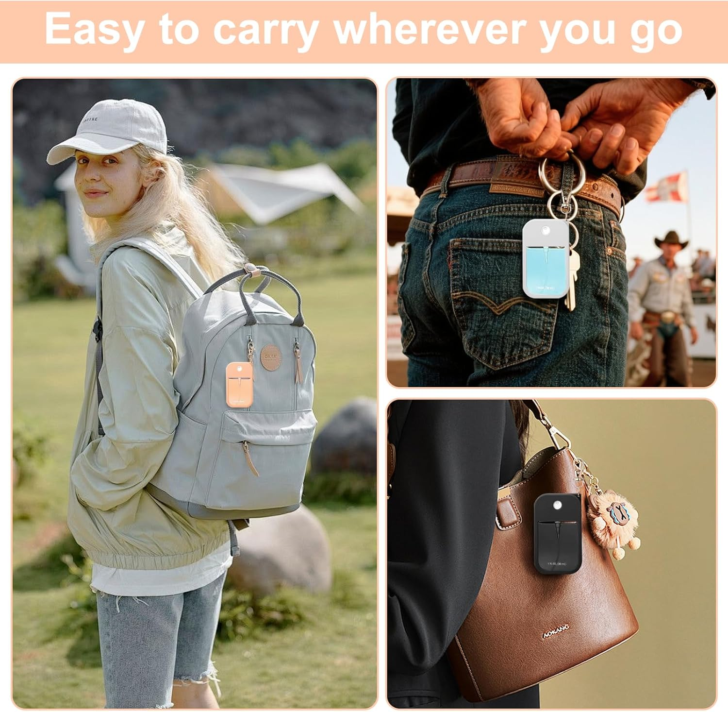 Huoflame Hand Sanitizer Spray Case Compatible with TH 1 FL.OZ &ndash; 3 Pack Protective Silicone Holder with Metal Keychain image number 4