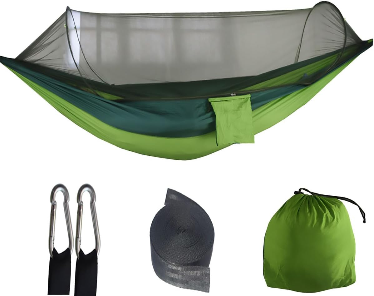 AIMALL Automatic Pop-Up Mosquito Net Hammock 47.2X98.4In 210T Parachute Nylon Outdoor Camping Hammock with High-Density Mesh Net 300KG Load for Travel Hiking