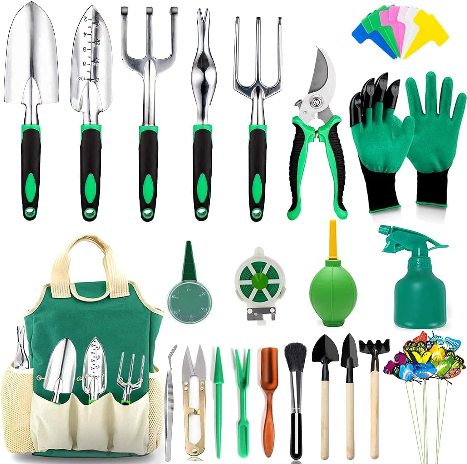 Mibote 83 Pcs Garden Tools Set Succulent Tools Set, Heavy Duty Aluminum Manual Garden Kit Outdoor Gardening Gifts Tools for Men Women (Green)