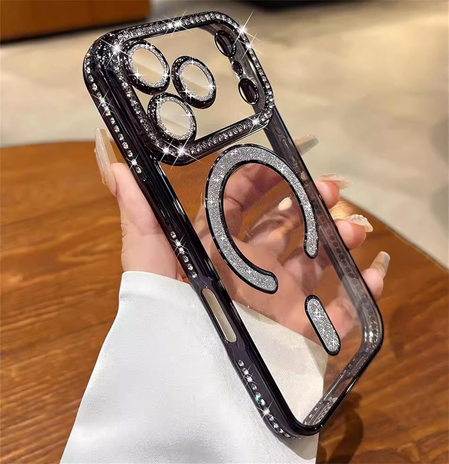 Einaily Glitter Case for Iphone 17 Pro Max for Magsafe Transparent Case with Bling Sparkly Diamond Protective Case for Girls Soft TPU Bumper Cover Shockproof Scratch-Resistant Mobile Phone Case For image number 3