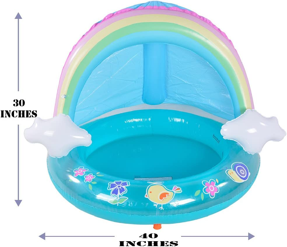 HIWENA Baby Pool Rainbow Splash Pool with Canopy Spray Pool of 40 Inches Water Sprinkler for Kids for Ages 1-3