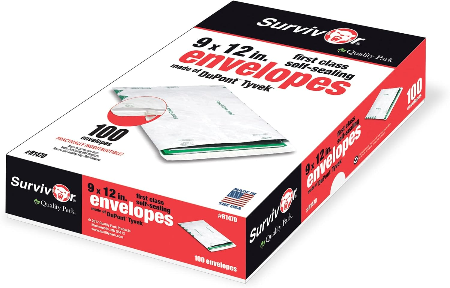 Survivor R1470 Tyvek USPS First Class Mailer, 9 X 12, White (Box of 100) image number 2