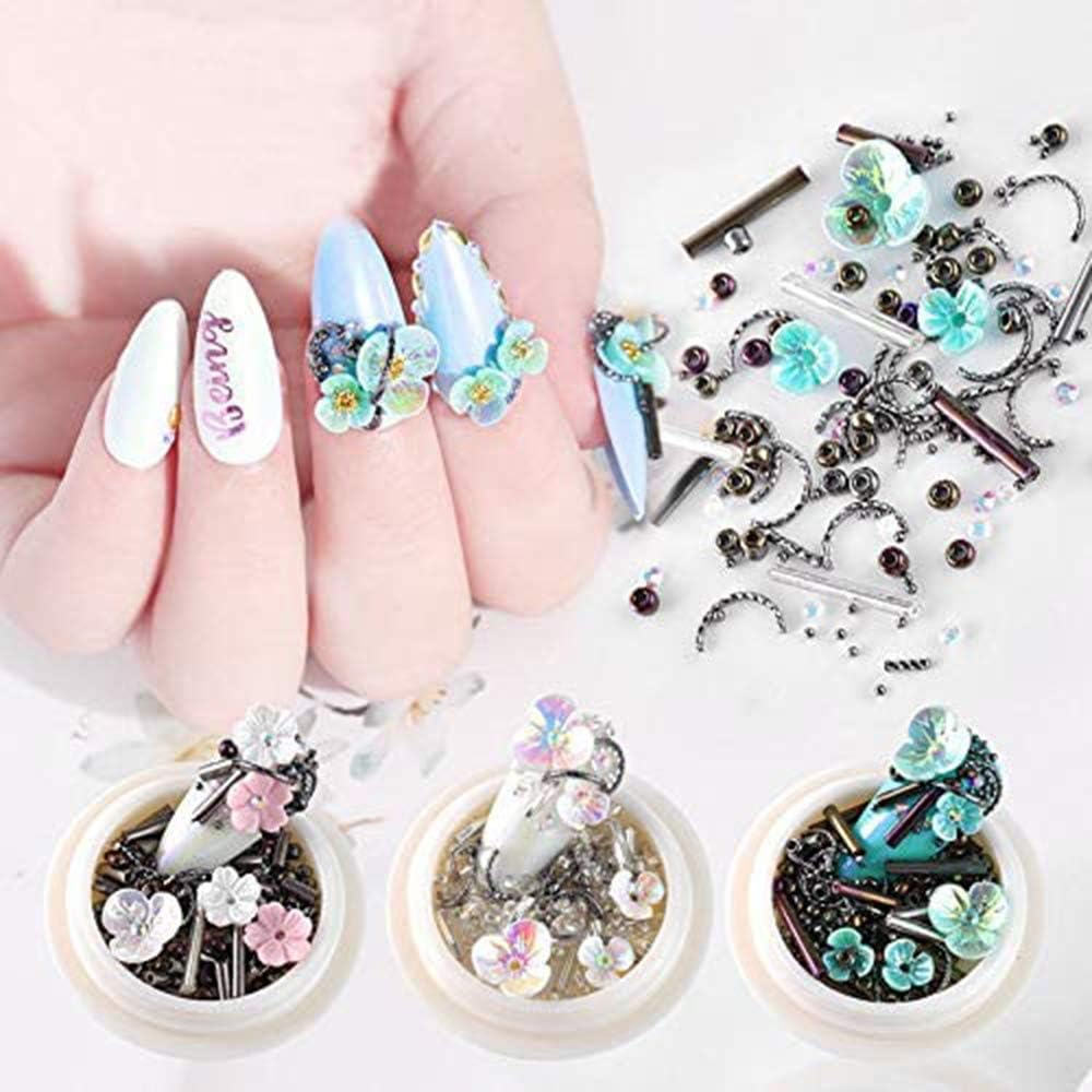 8 Boxes Nail Art Rhinestones Diamonds Beads Diy Crafting Jewelry Nails Art Crystals