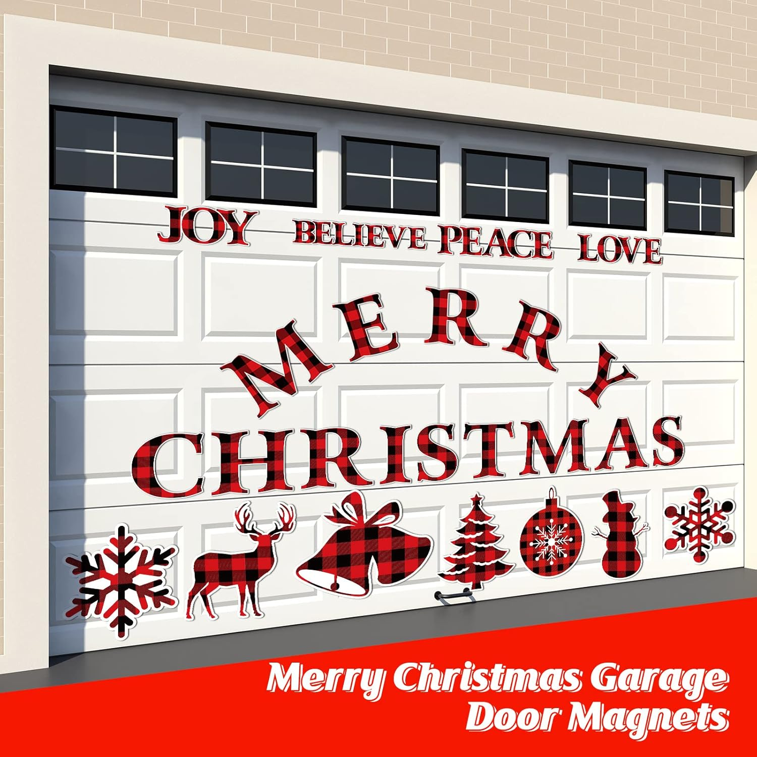 25 Pieces Merry Christmas Garage Door Stickers Magnets Christmas Refrigerator Decals Weather Resistant Garage Magnets Decoration Xmas Home Decor Magnetic Stickers for Car DIY Holiday (Plaid Style) - Candy Style image number 2