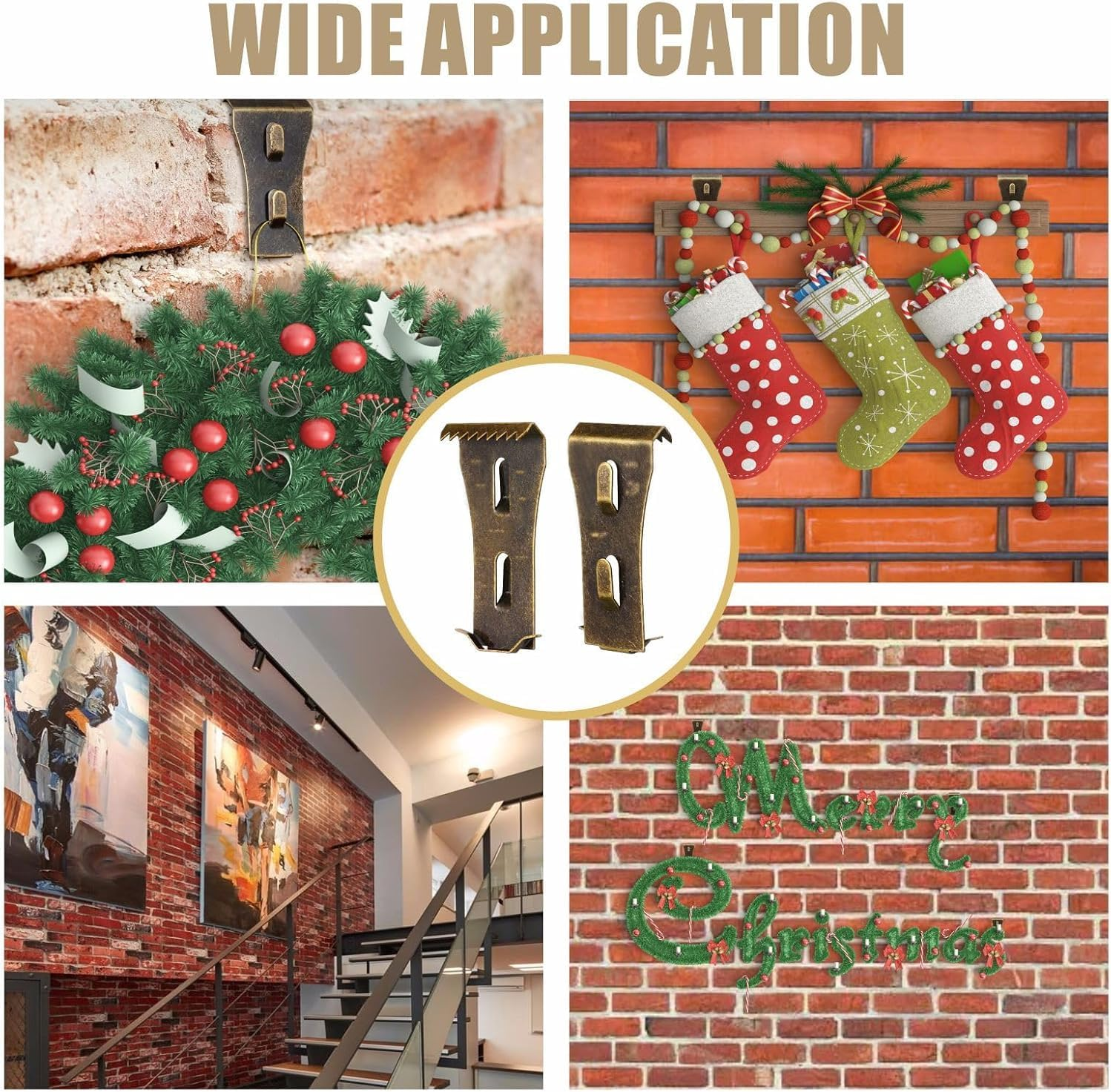 Walquicks 15 Pcs Heavy Duty Brick Hook Clips, Metal Wall Hangers for Hanging Outdoors, Steel Clips for outside Home Decor image number 5