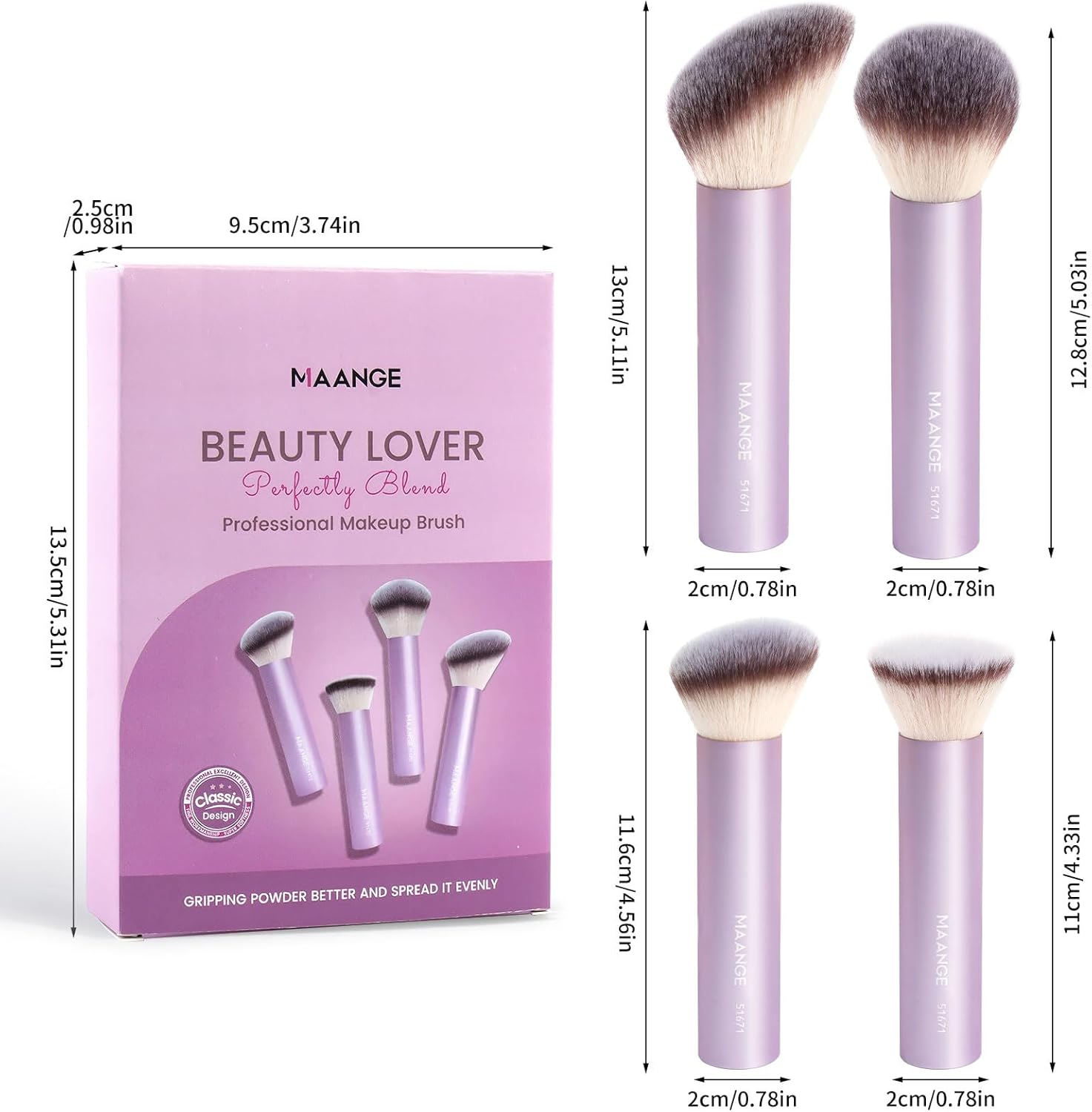 MAANGE 4 Pcs Makeup Brushes Professional Make up Brush Premium Synthetic Foundation Powder Concealers Makeup Brushes Set (Pink) image number 1