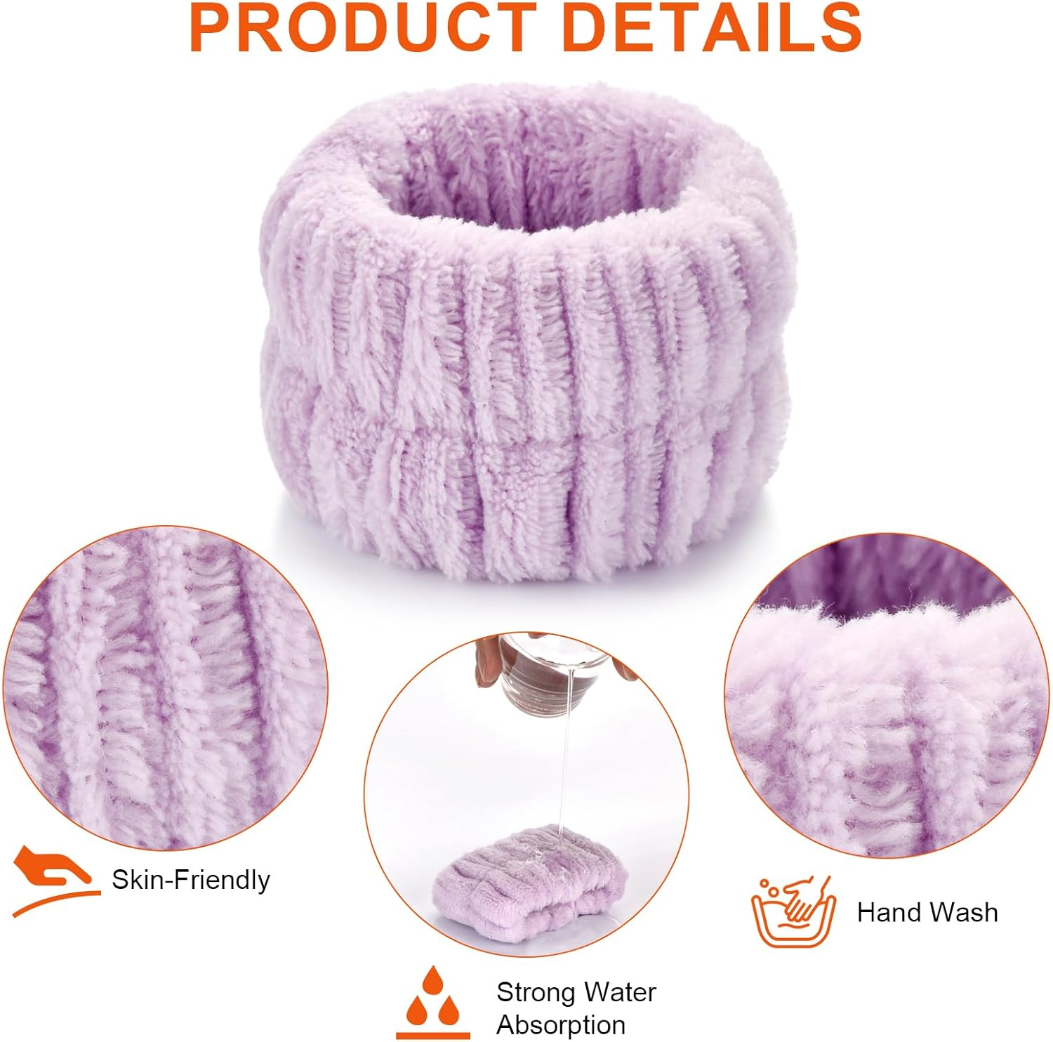 6Pcs Wrist Bands for Washing Face Wash Wristbands Wrist Towels Arm Bands for Skincare Makeup Wrist Cuffs Spa Wrist Scrunchies image number 5