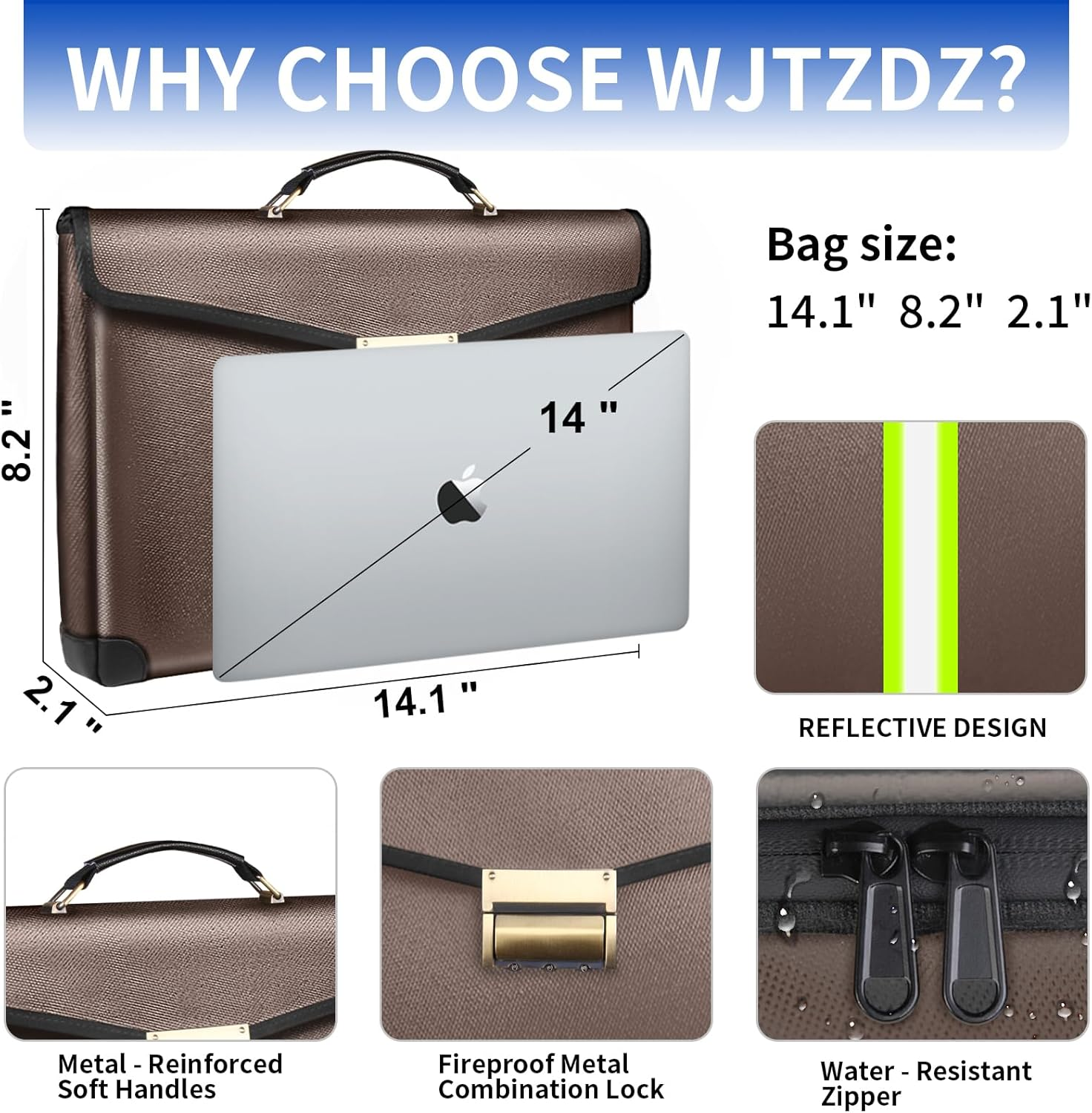 6500&deg;F Fireproof Document Bag with Lock,Upgraded Large Capacity Fireproof/Waterproof Money Bag with Zipper/Reflective Strip,Storage Pouch for A4 Letter Size Document,Cash,Cell Phone,Passport image number 6