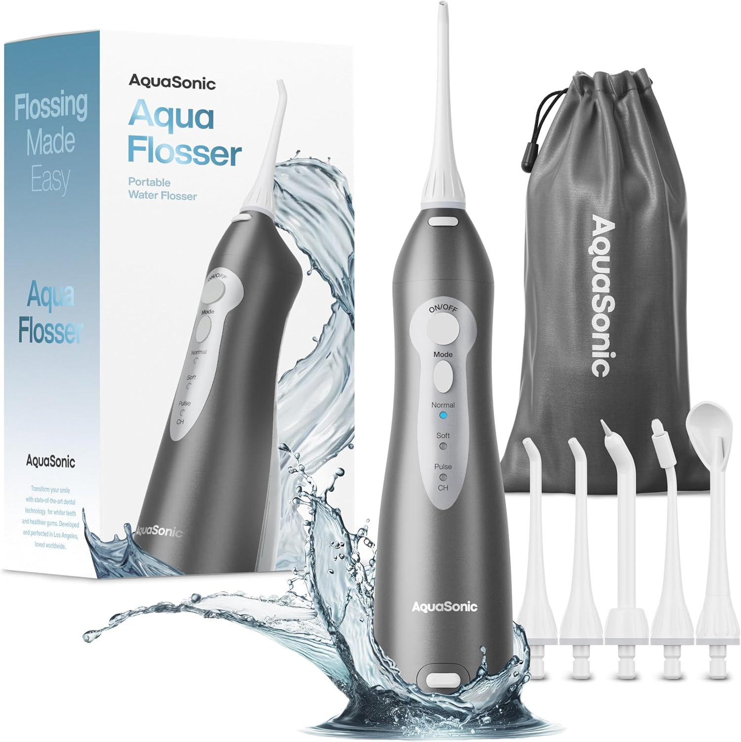Aquasonic Aqua Flosser - Cordless Rechargeable Water Flosser for Teeth - Waterproof, Portable Oral Irrigator for Dental Cleaning with 5 Jet Tips &ndash; Braces Home Travel