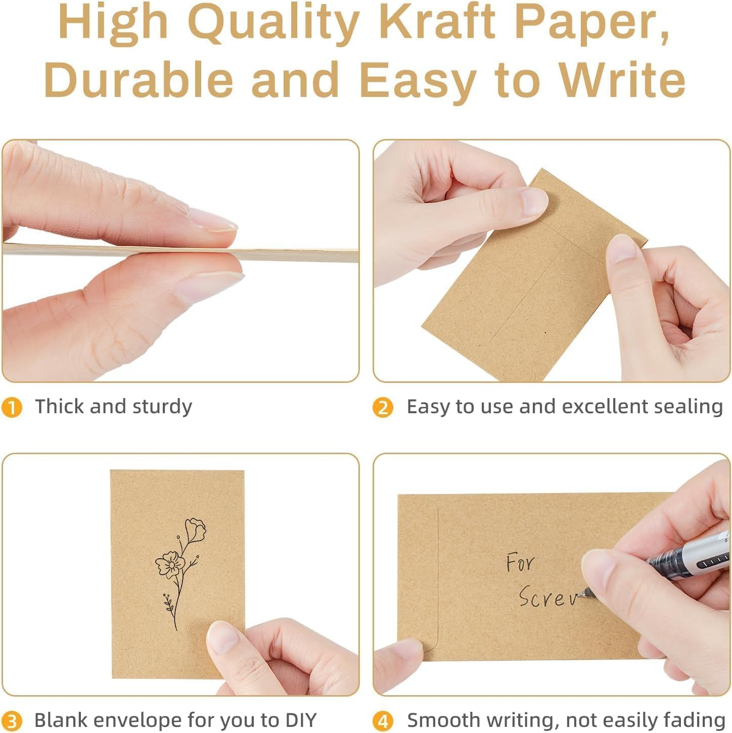 Kraft Paper Coin Envelopes, Self-Adhesive, 100 Pack, Small Size for Seeds and Stamps image number 6
