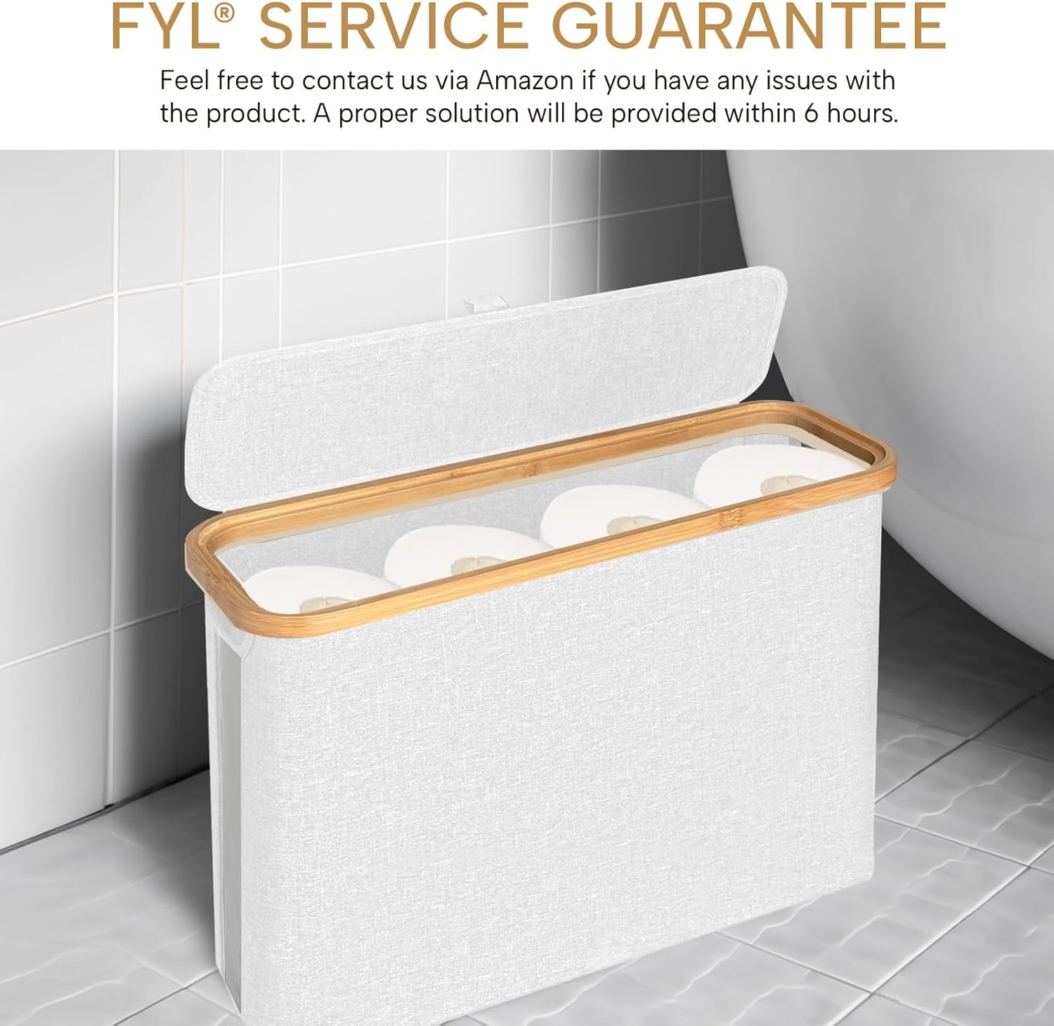 FYL Toilet Roll Storage, Toilet Paper Storage, Portable Foldable Water-Repllent Bamboo Toilet Paper 12 Rolls Holder Storage with Handle for Bathroom (White)