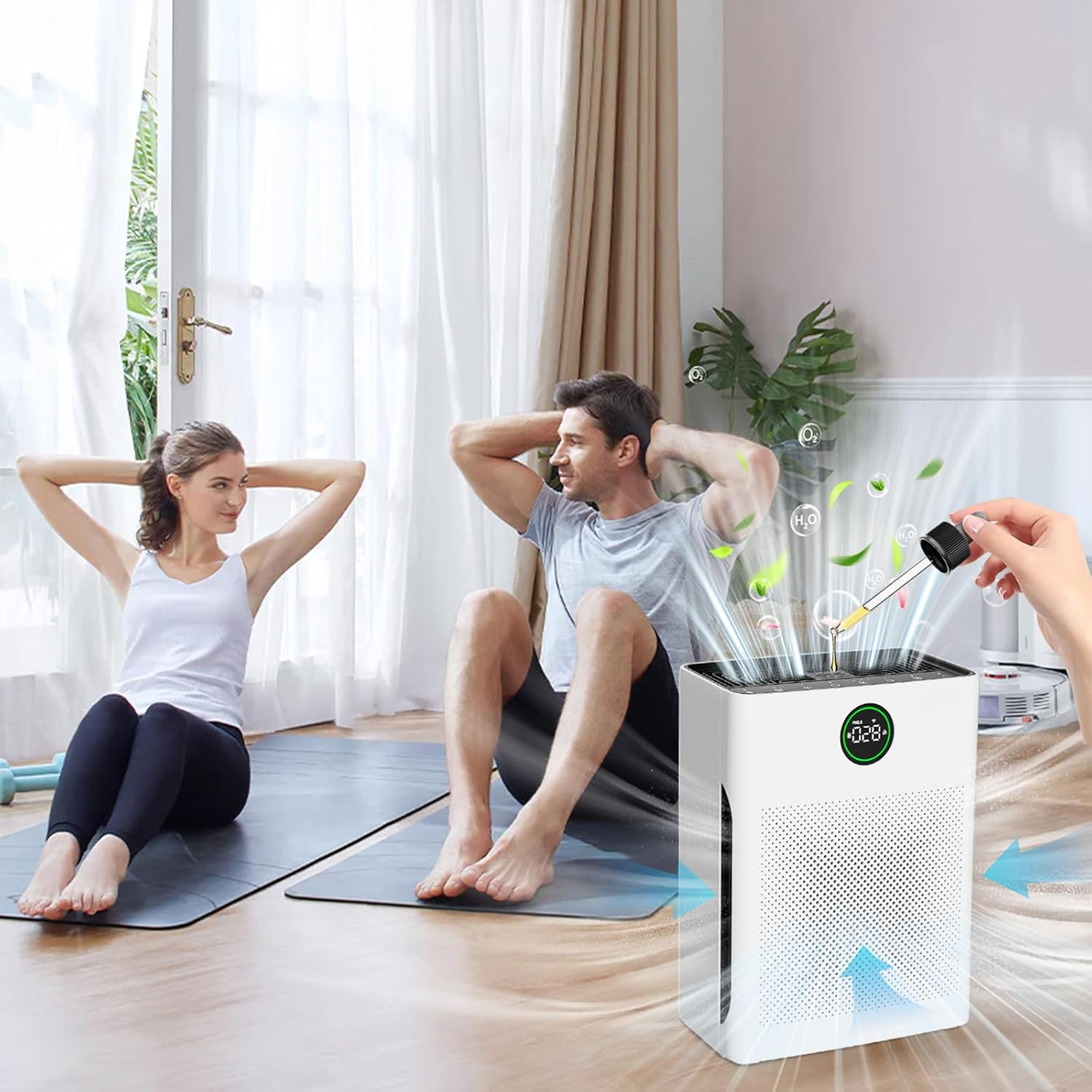 Yildue Smart Air Purifier for Bedroom,Air Purifiers for Home Covers up to 204M&sup2;, with HEPA & Carbon Filters, Remove 99.97% Allergens Pet Hair Dander Smell Pollen,Cadr 300 M&sup3;/H, Quiet 25Db Sleep Mode image number 1