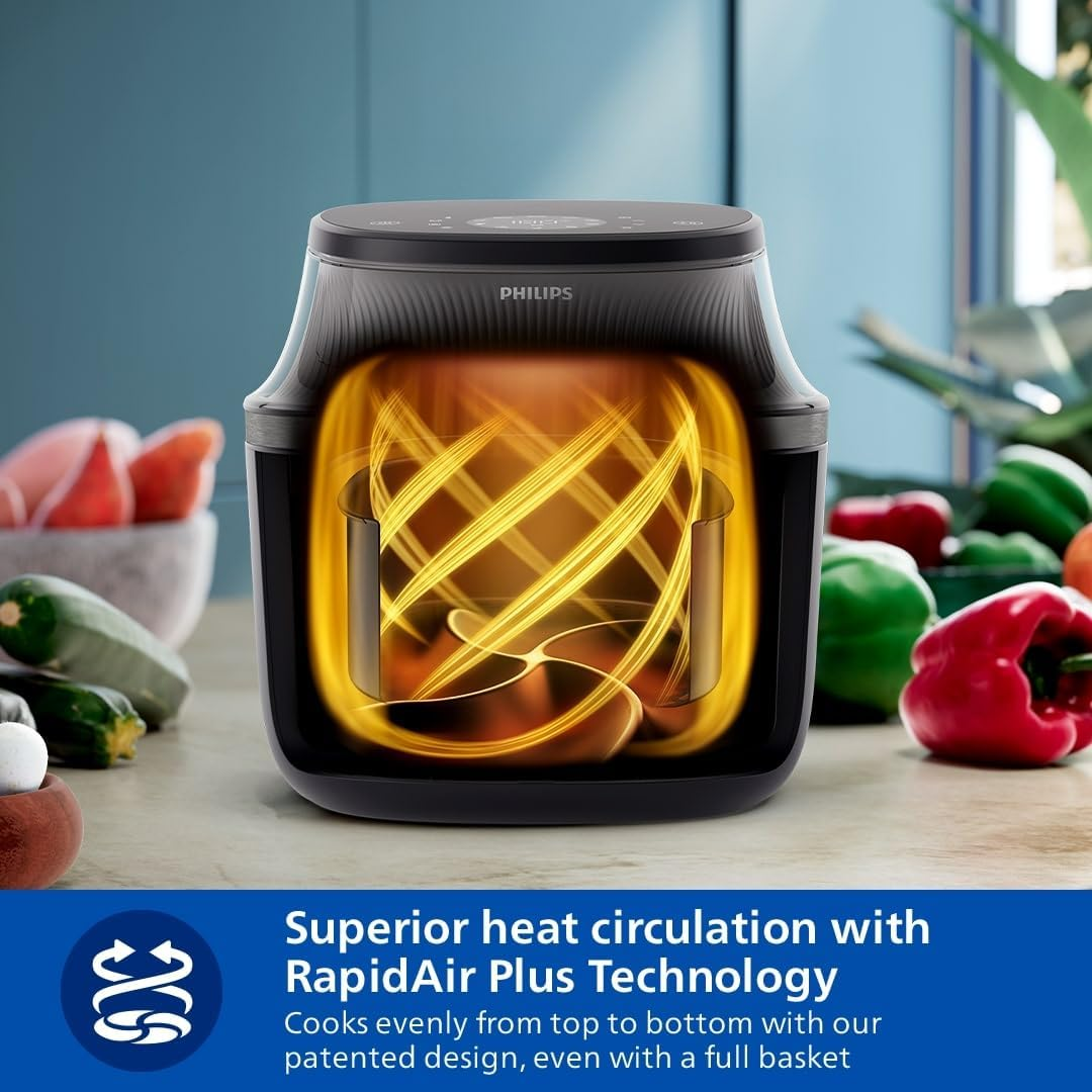 Philips Airfryer 3000 Series 7.2L, Cooking Window, 16-In-1 Airfryer, Rapidair plus Technology, Fat Removal, Homeid Recipe App, Easy to Clean (NA342/00) image number 6