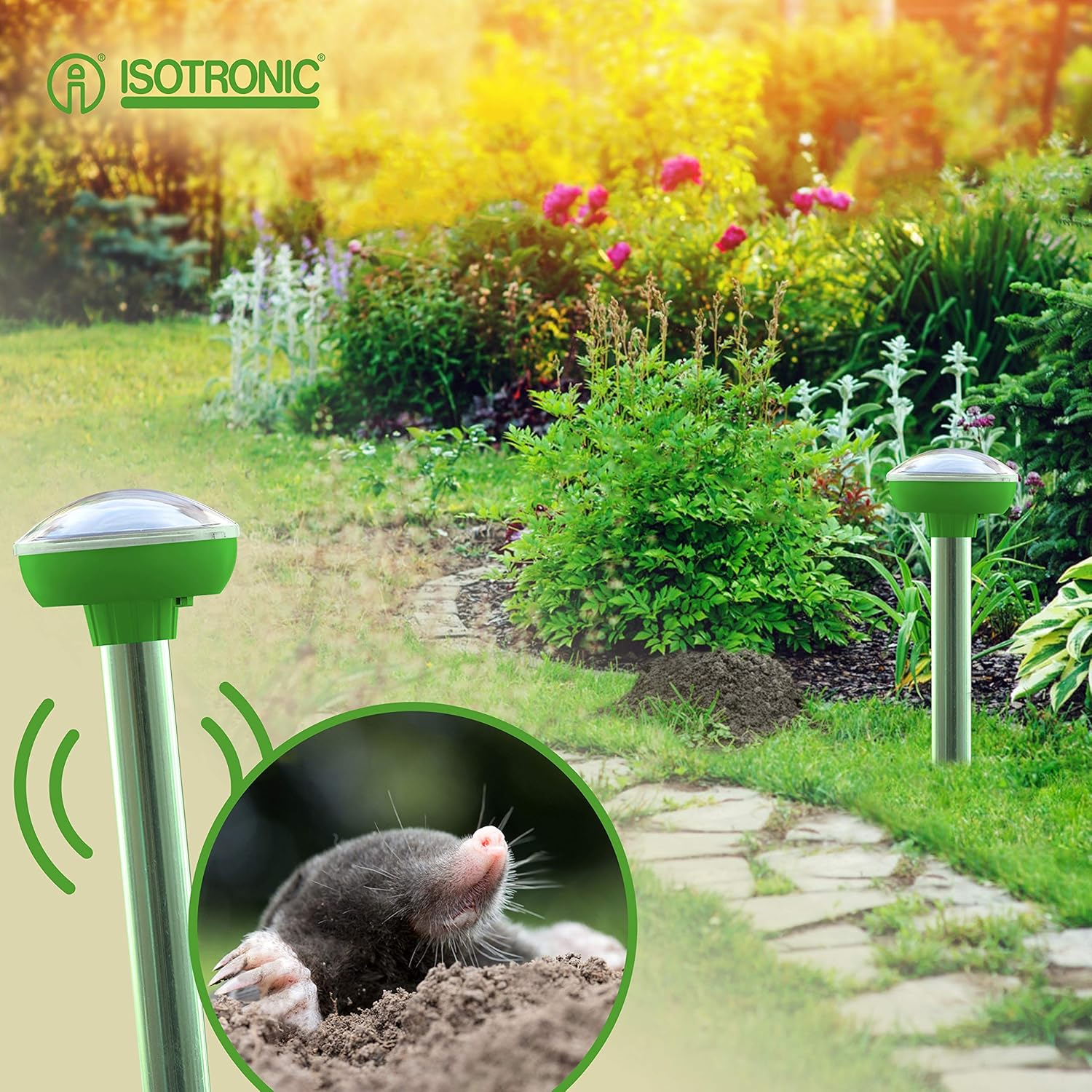 ISOTRONIC Solar Mole Scarer, Effective Vibrasonic Deterrent against Mole, Mouse, Rat, Ant, Vole, Snake - High Frequency Outdoor Repeller - Pack of 3 Pcs. image number 1