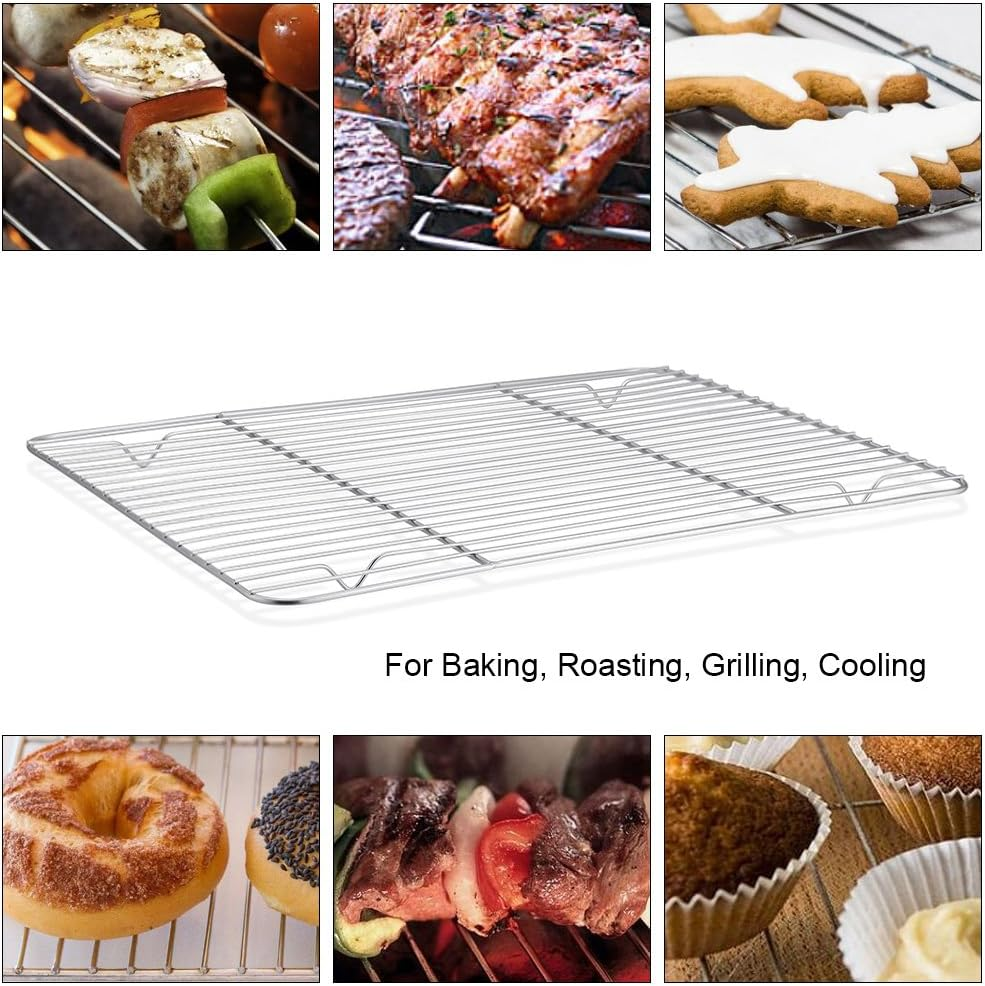 P&P Chef Baking Rack Pack of 2, Stainless Cooling Rack for Cooking Baking Roasting Grilling Drying, Rectangle 8.6'' X 6.2'' X0.6'', Fits Small Toaster Oven, Oven & Dishwasher Safe image number 1