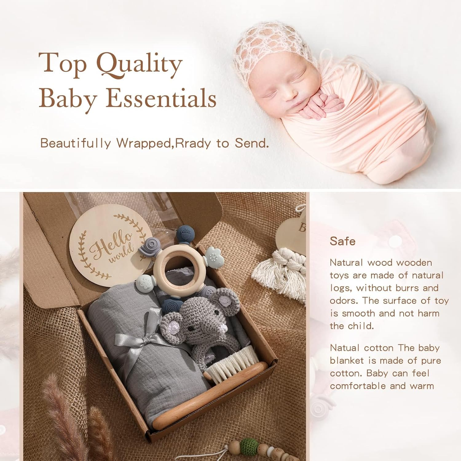 Baby Gift Set for Newborn New Baby Gift Set - Newborn Infant Essentials Kids Bath Set with Babies Blanket Rattle - New Born Girls Gift & Boy Gifts for Infant Shower(Elephant) image number 1