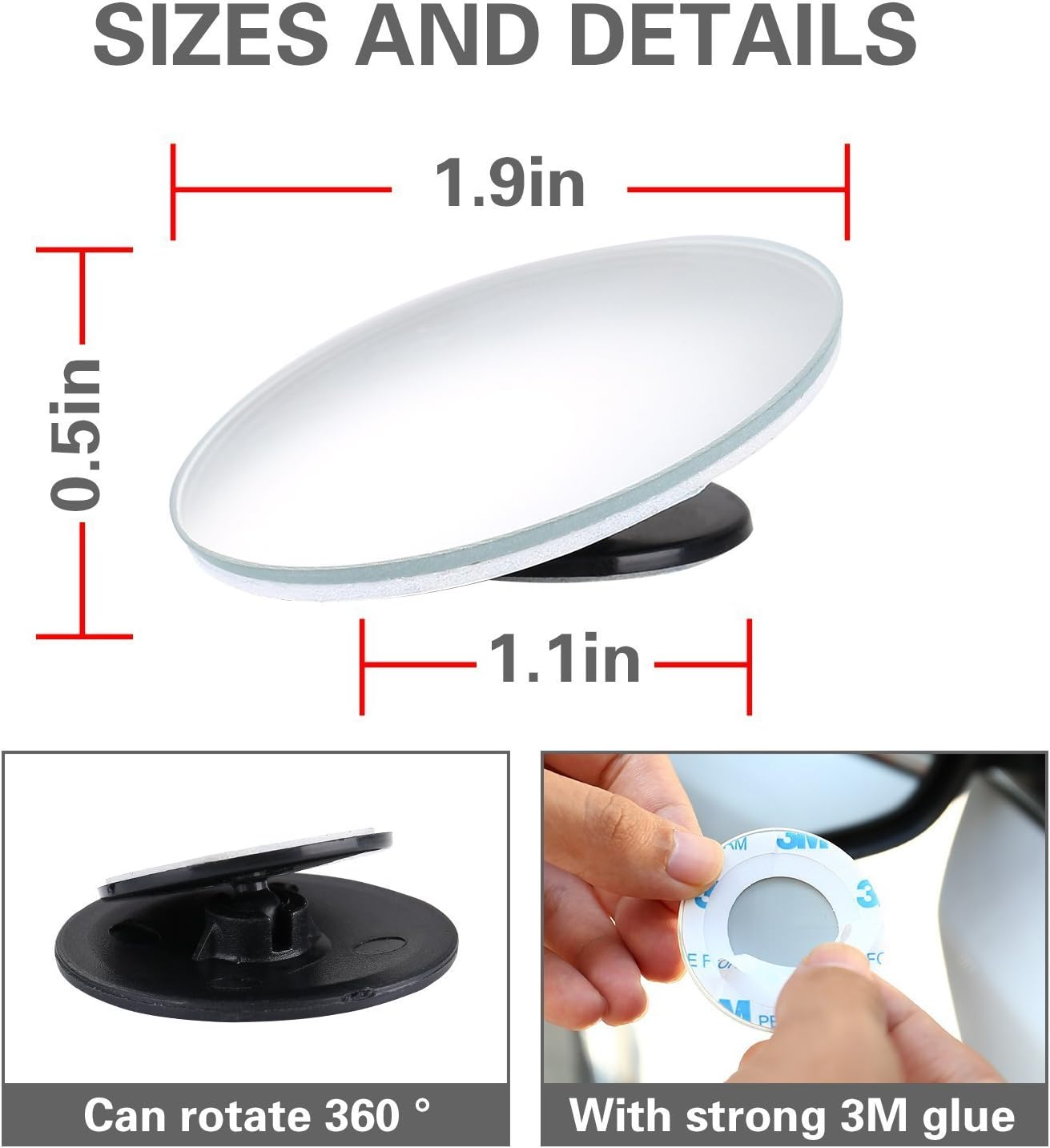 Blind Spot Mirrors, Ankier round Shape Wide Angle Car Wing Mirror Blind Spot Stick on Side Mirror ( 2 Pcs ) image number 3