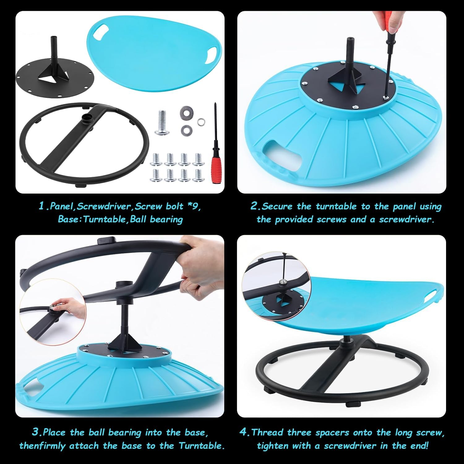 Spinning Chair for Autistic Kids - Sensory Swivel Chair with Safety Handle, Non-Slip Base, for Children with Autism & ADHD (Blue)