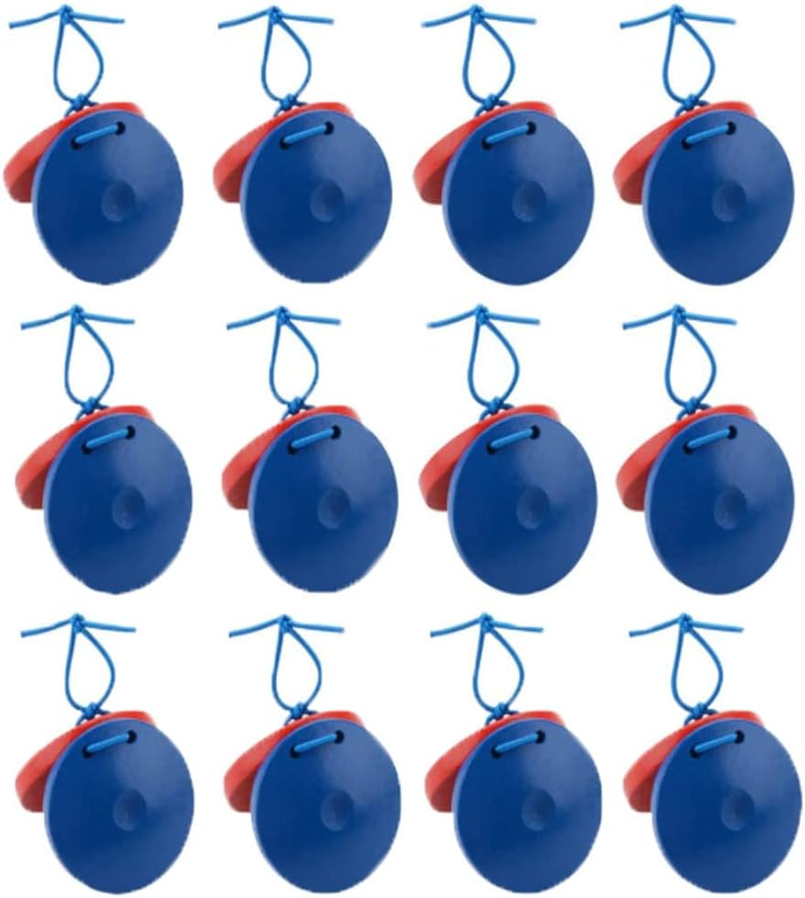 12 Pcs Musical Castanets Instrument, Clap Board Music Educational，Classroom DIY Wooden Percussion Instrument Finger Castanets(Blue and Red)