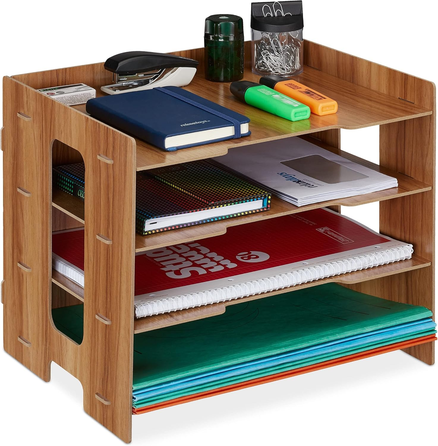 Relaxdays Filing Cabinet, 3 Compartments, Letter Tray, Office Document Organiser, A4 Format, 27 X 32.5 X 25 Cm, White, 100% Fibreboard