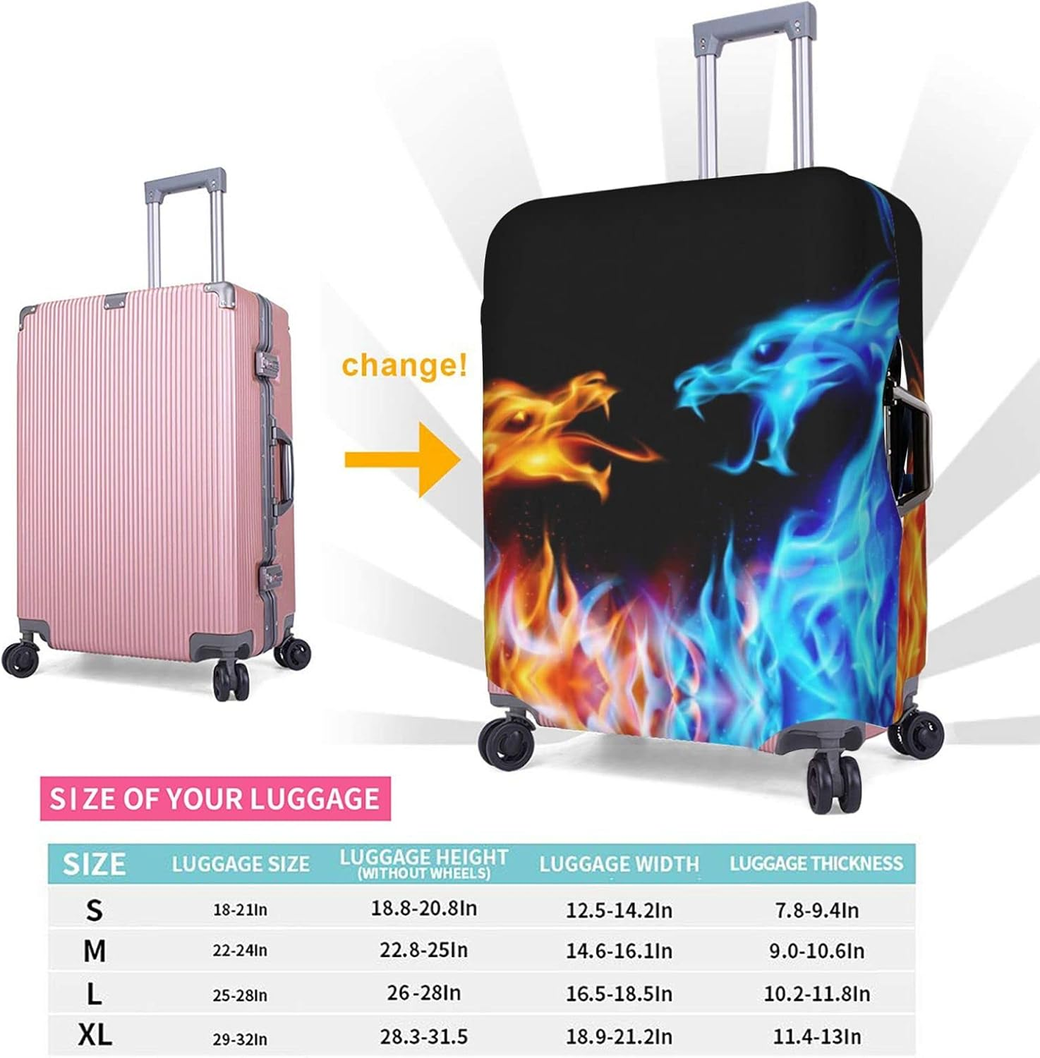 Ice and Fire Dragons Luggage Cover Anti-Scratch Suitcase Protector Fits 18-32 Inch Luggage image number 6