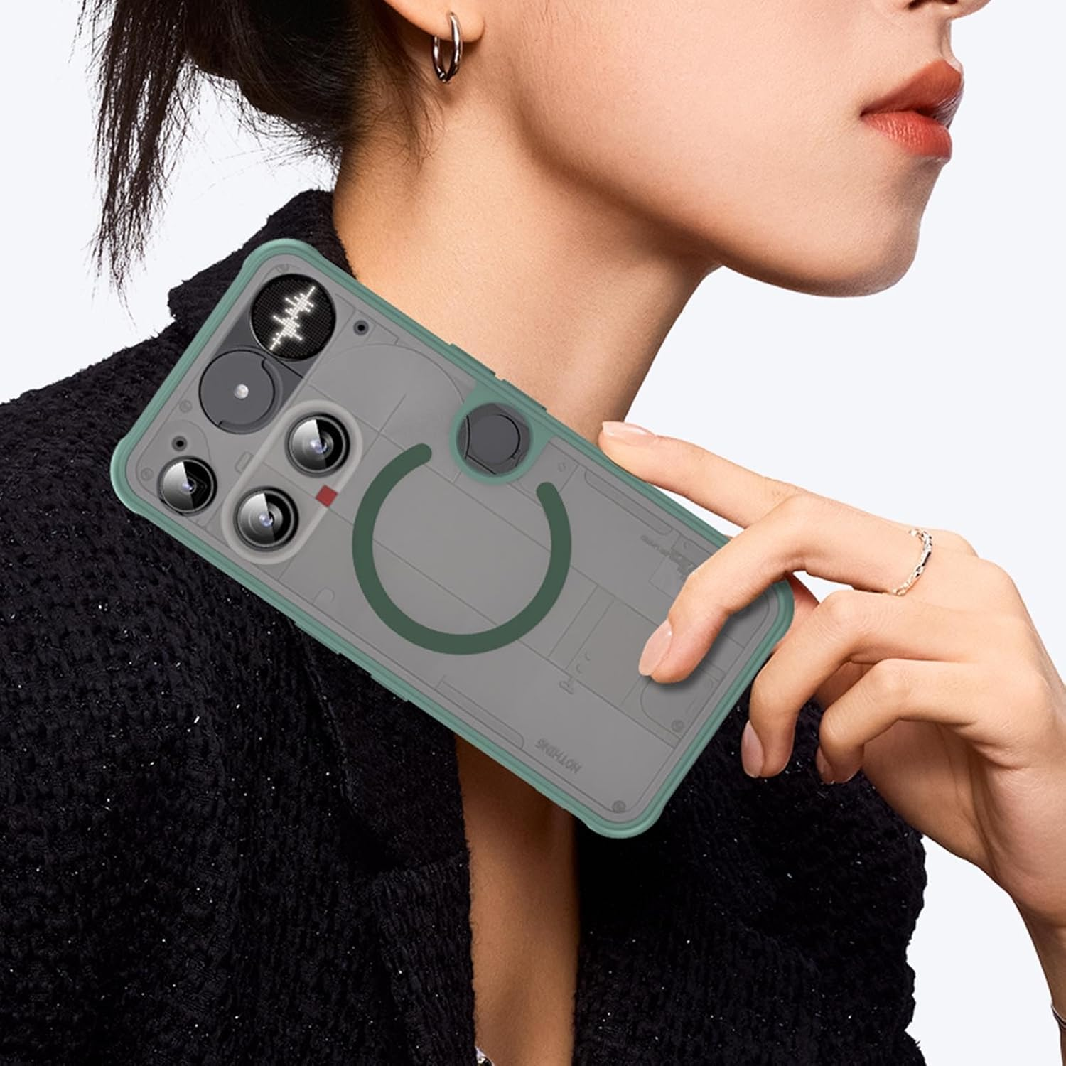 ILING Case for Nothing Phone (3), Compatible with Magnetic Charging, Ultra-Thin Translucent Matte Frosted Silky Touch Hard PC Silicone TPU Bumper Shockproof Cover (Green) - Black image number 7