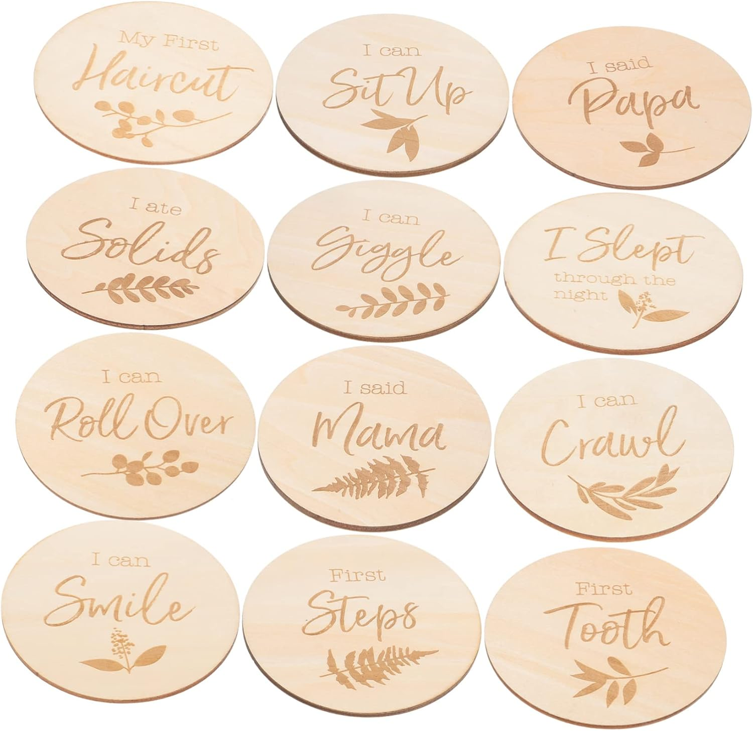 12Pcs Wooden Milestone Cards for Growth Journey Milestone Discs for Newborn Photos for Monthly Memories and Room Decor image number 6