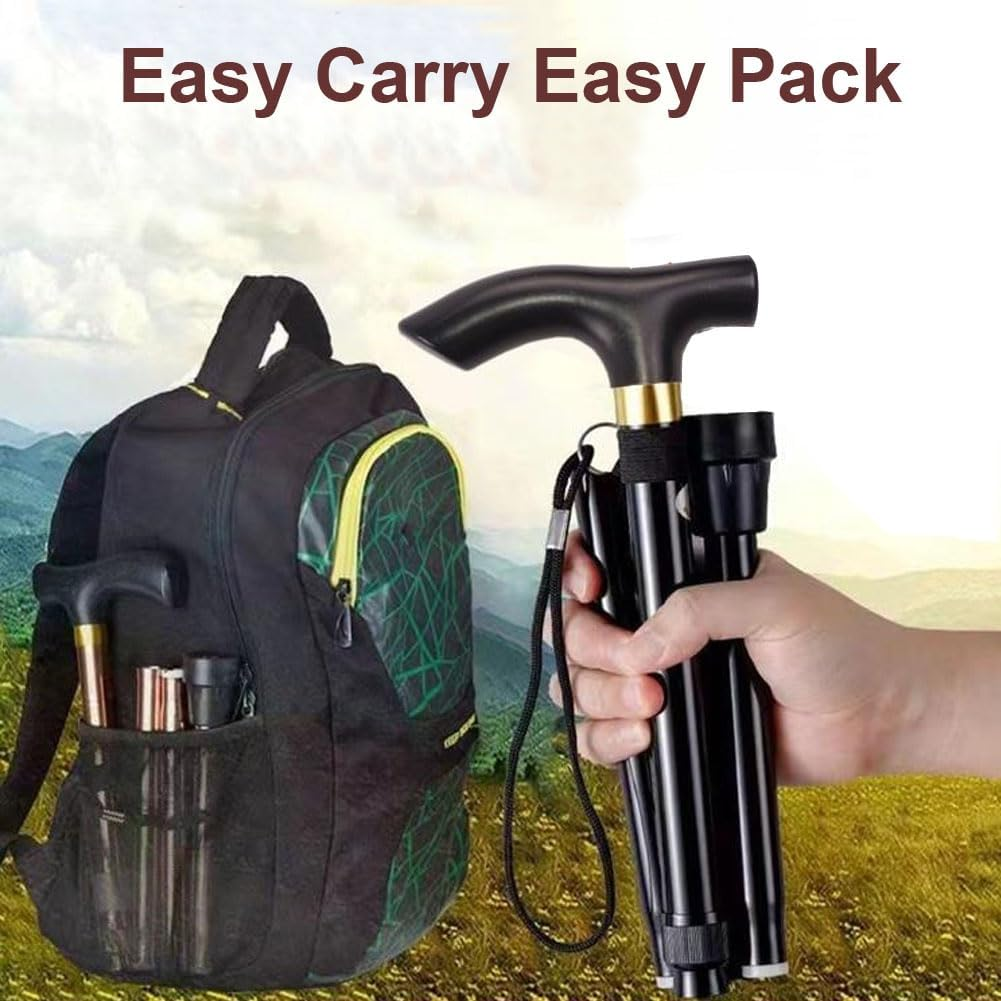 Aluminum Alloy Walking Sticks Trekking Poles Hiking Cane Foldable Hiking Stick Anti-Slip Cane for Elderly Length Adjustable Walking Stick Cane for Elderly