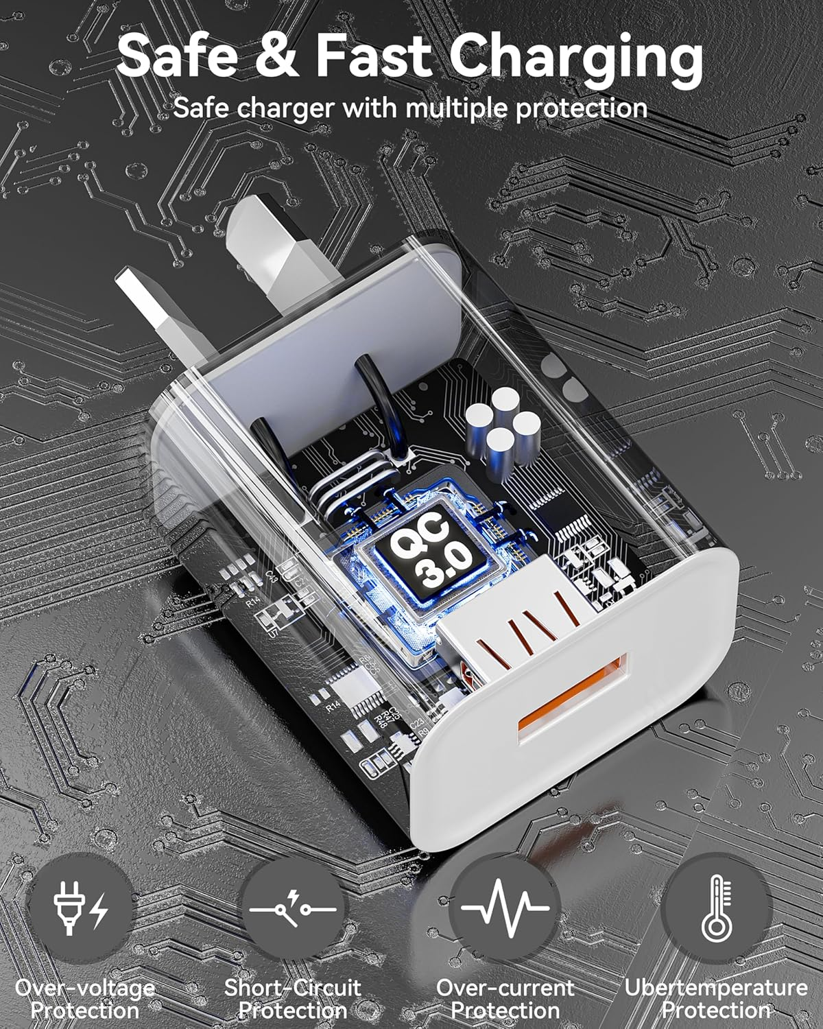 HEYMIX QC 3.0 Charger, 18W Quick Fast USB Wall Charger (4-Pack) AU USB Plug for Wireless Charger Adapter, Fast Charging Plugs Compatible Samsung Galaxy S25 S10 M31, Iphone, Ipad, White image number 1