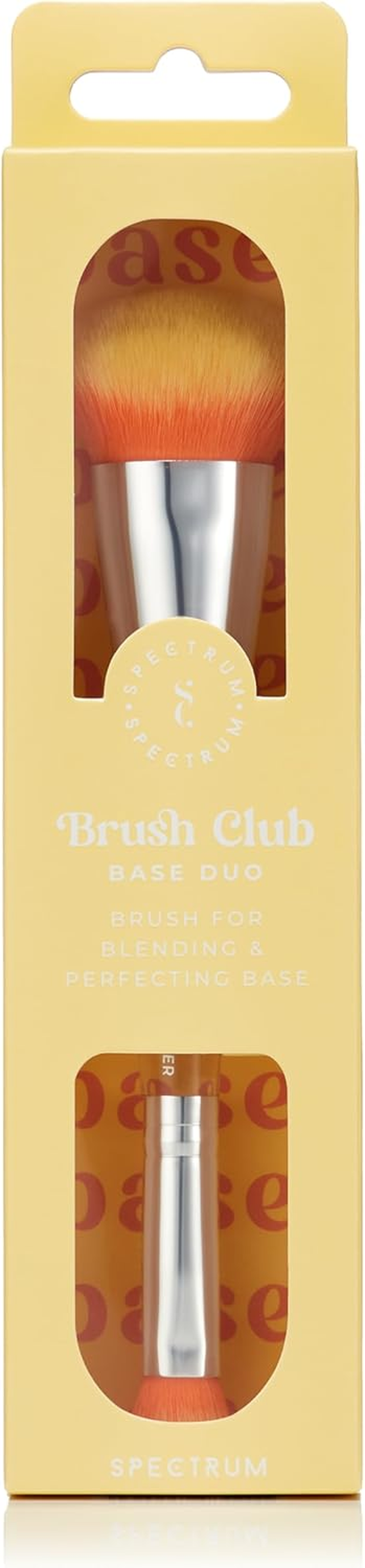 Spectrum Collections Brush Club Double Ended Face Make up Brush, Spectrum Dual Makeup Brush for Foundation and Concealer Buffing with Hypoallergenic Bristles, Yellow Orange Duo Makeup Brush