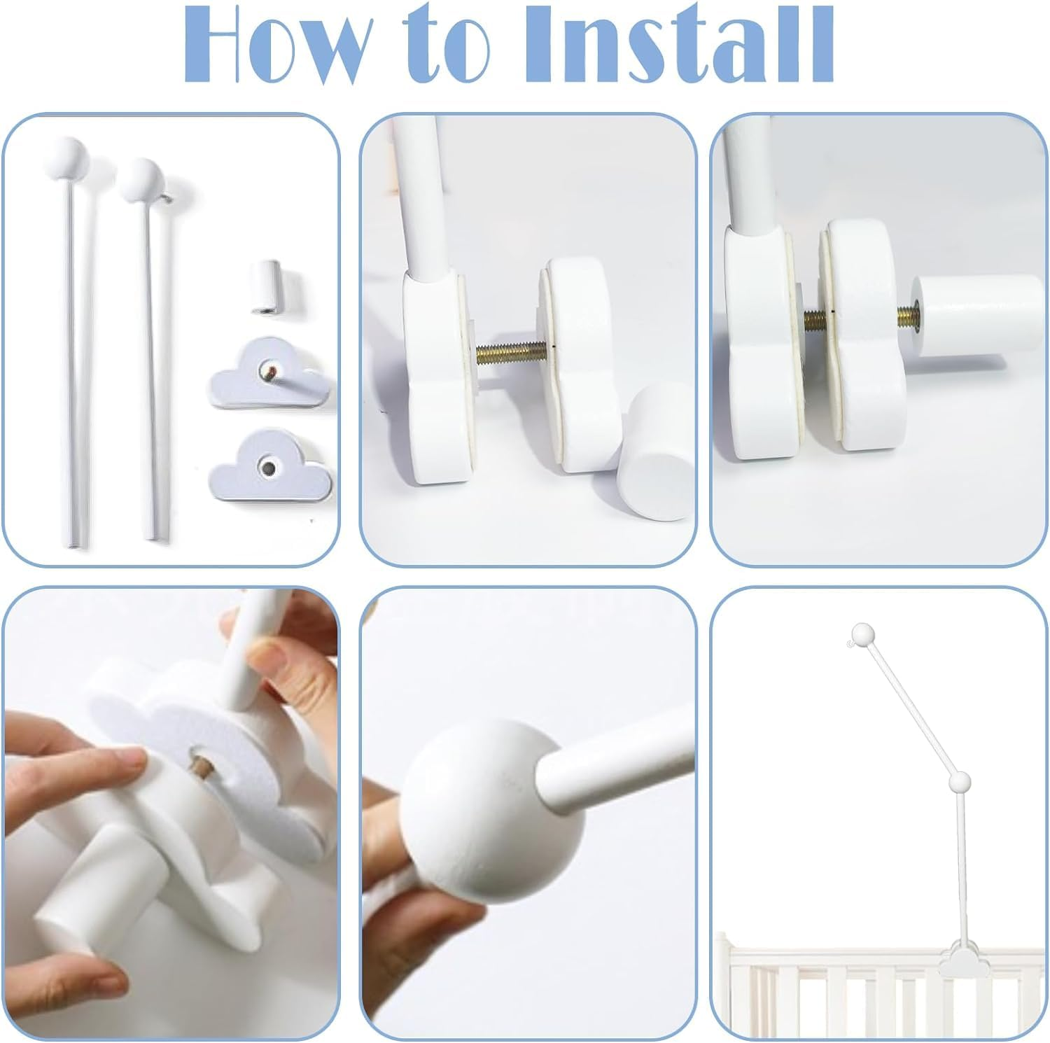 Baby Crib Mobile Arm,Wooden Baby Crib Mobile Holder,Cot Hangingarm Wooden,Adjustable Hanger for Nursery Decor Mount Bed Bell Holder(White) image number 4