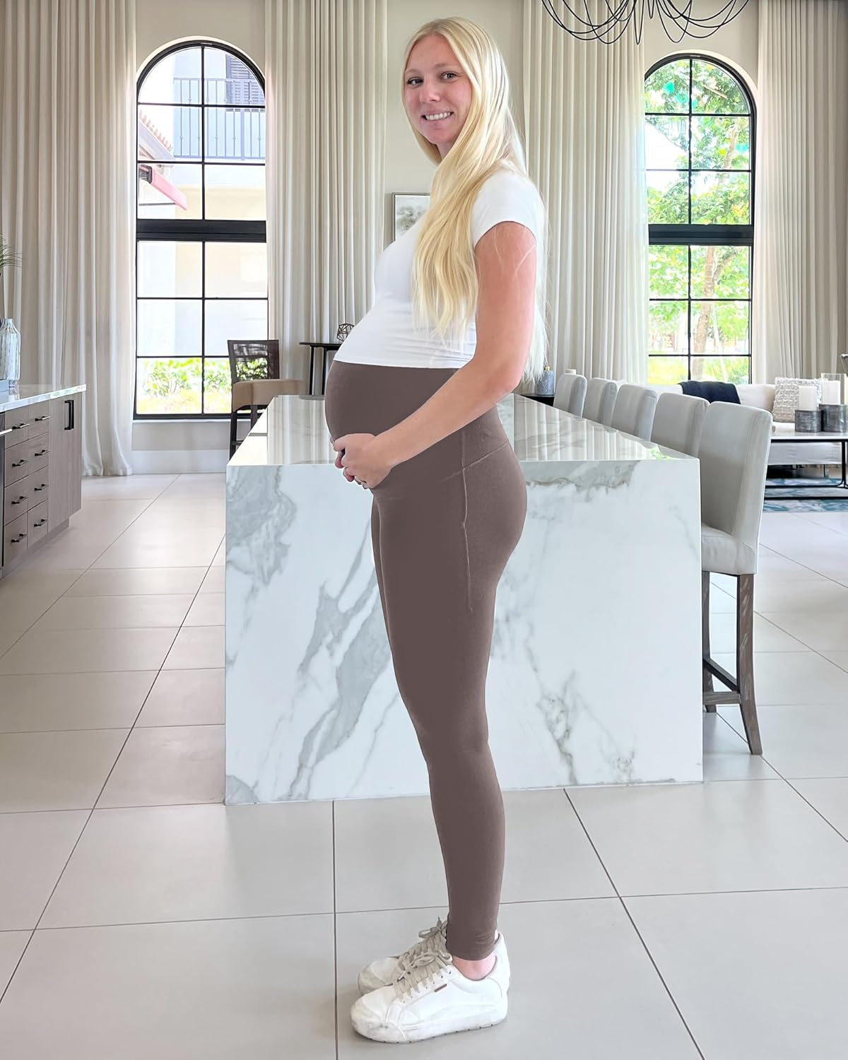 G4Free Barefeel Maternity Leggings with Pockets over the Belly Stretchy Workout Yoga Pregnancy Pants image number 4