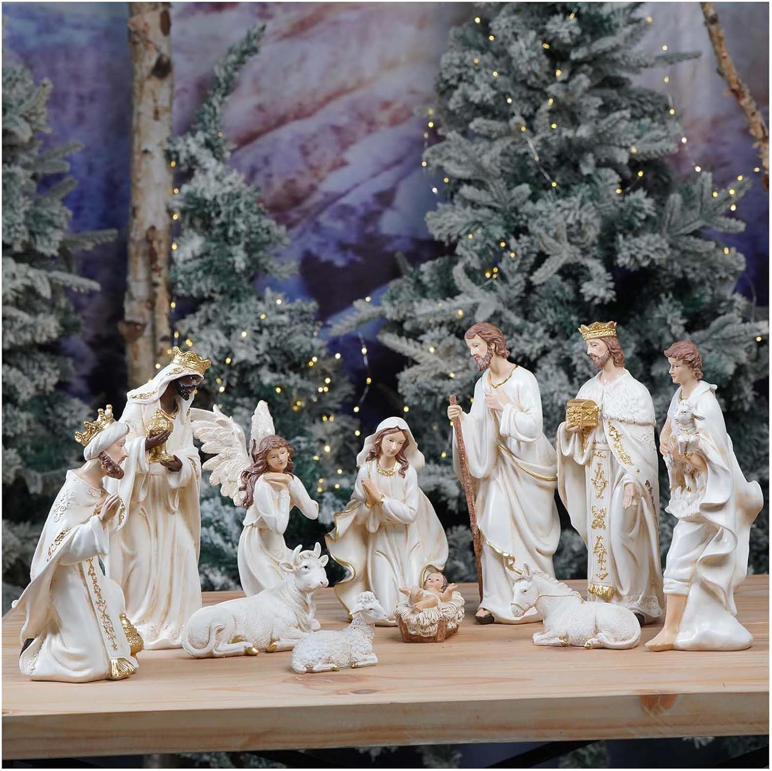 Zayton Nativity Set Christmas Indoor 11 Pcs 8 Inch Scene Statue Figurines Jesus Manger Crib Ornament Church Xmas Home Catholic Religious Decoration image number 1