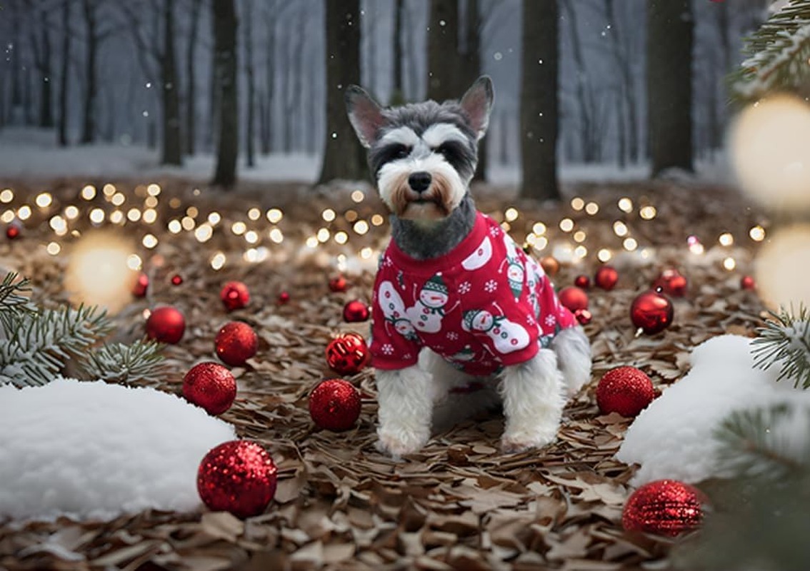 Lanyarco Cute Snowman Christmas Dog Pajamas, Soft Cotton Xmas Christmas Pajamas for Dogs Holiday Pet Clothes Onesie PJS, Red Medium Back Length 15" image number 5