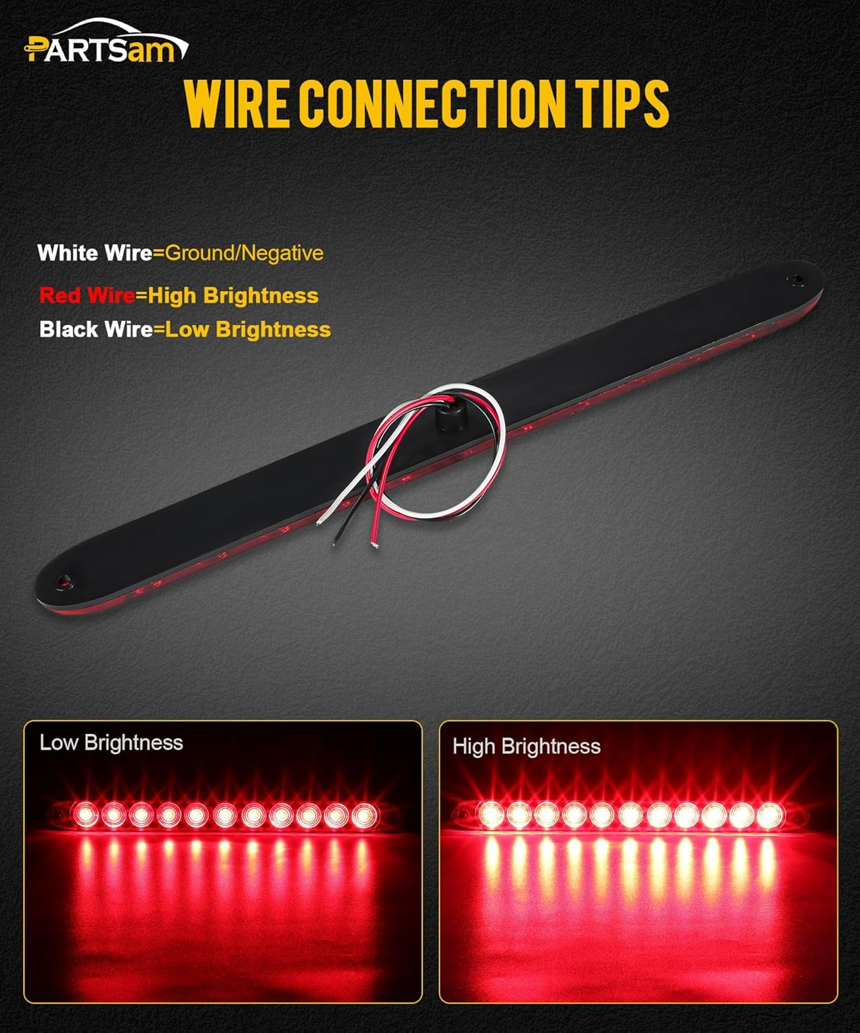 Partsam 4Pcs Red 15" Inch Sealed 11 LED Third Brake Light Bar Stop Turn Signal Tail 3Rd Brake Light ID Bar Truck Trailer RV Camper Waterproof DOT Compliant