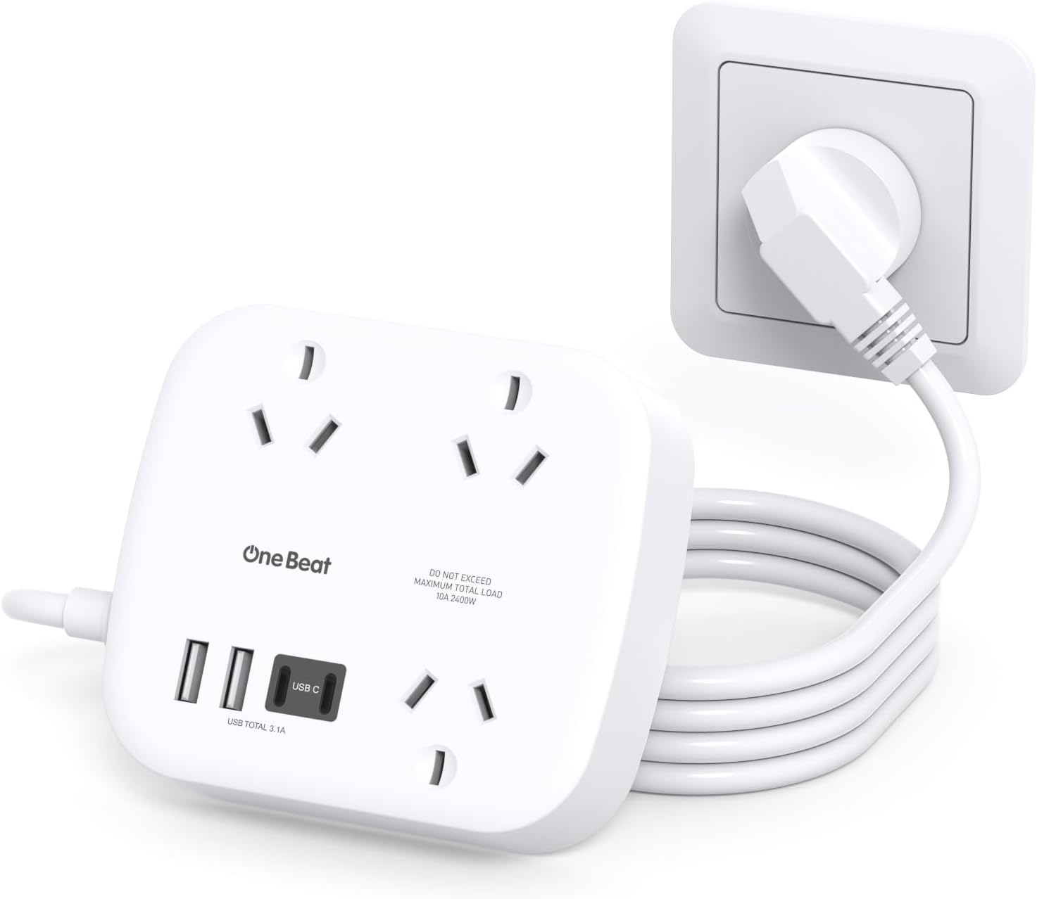 One Beat Power Board with Usb,Travel Power Strip with 3 AC Outlets,2 USB a and 2 USB C Ports,1.5M Flat Extension Cord,No Surge Protection Cruise Ship Essentials for Office,Home,Travel,Cruise image number 5