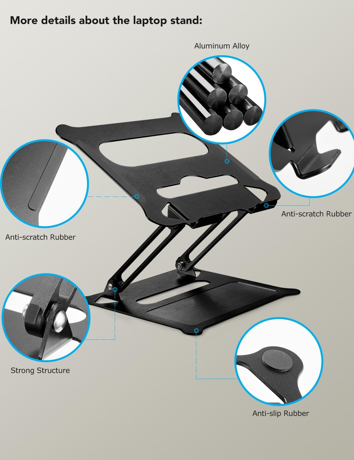 PHOCAR Laptop Riser Adjustable Laptop Stand Foldable Aluminum Portable Computer Stand Laptop Holder Compatible for Macbook,Hp, Lenovo,Surface,Dell, ASUS, Laptops up to 17 Inch image number 5