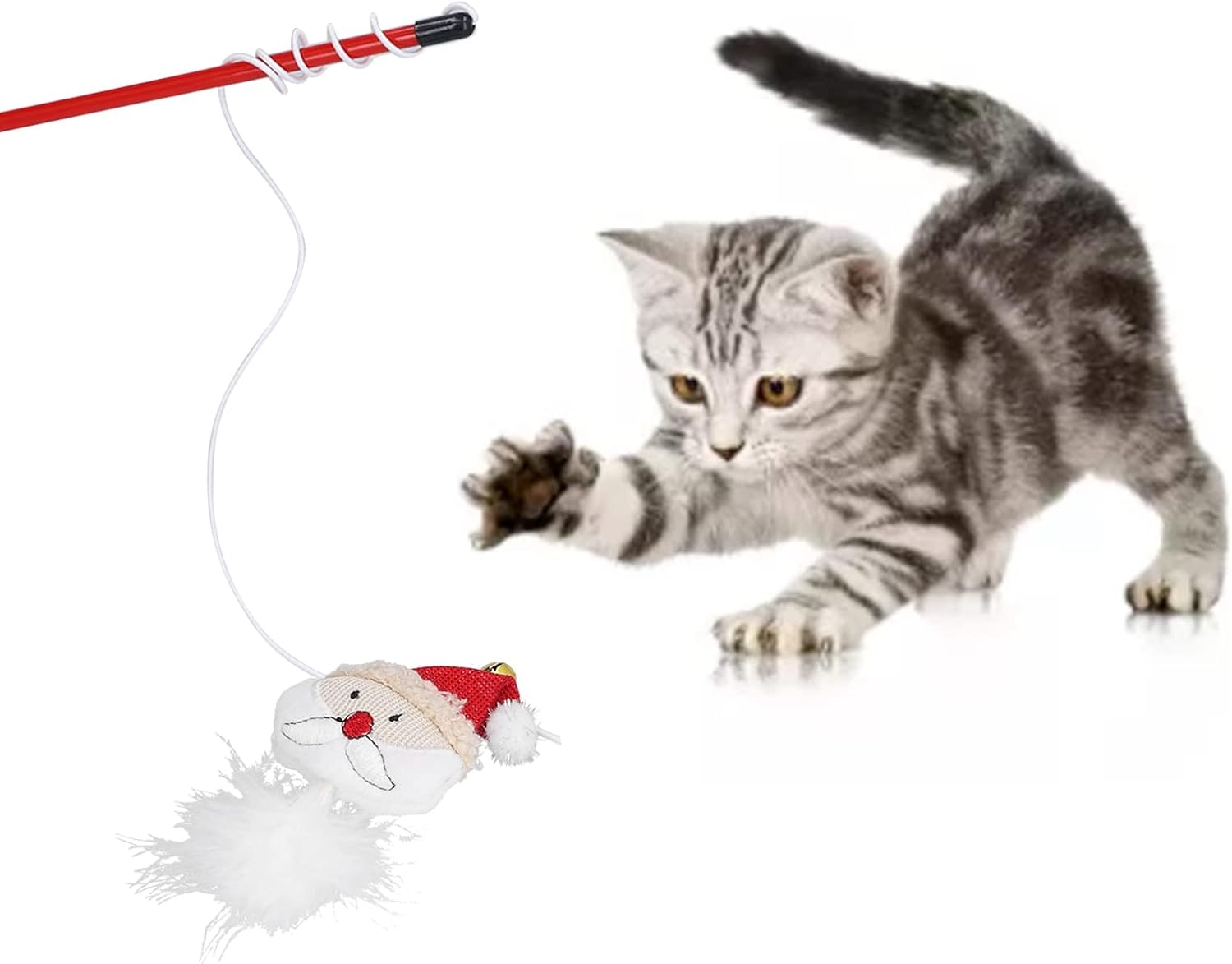 Aoaoy Cat Toy Interactive Stick Cat Wand Toy Interactive Stick 12In Long Safe Santa Claus Design with Plush Ball for Play Jumping Exercise image number 4