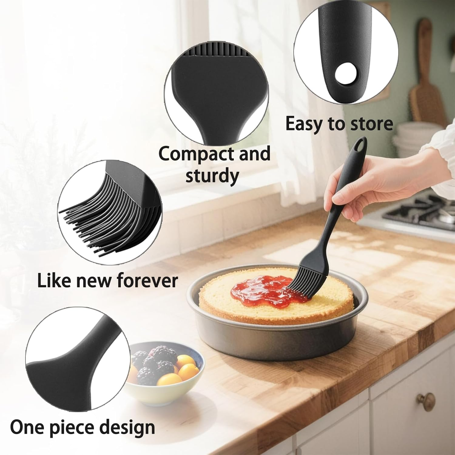 Silicone Basting Brushes for BBQ Grill & Baking (Black 2-Pack) - Heat Resistant Pastry Brushes for Marinades, Sauces, Butter, Oil - BPA Free - Kitchen Cooking Essential image number 4