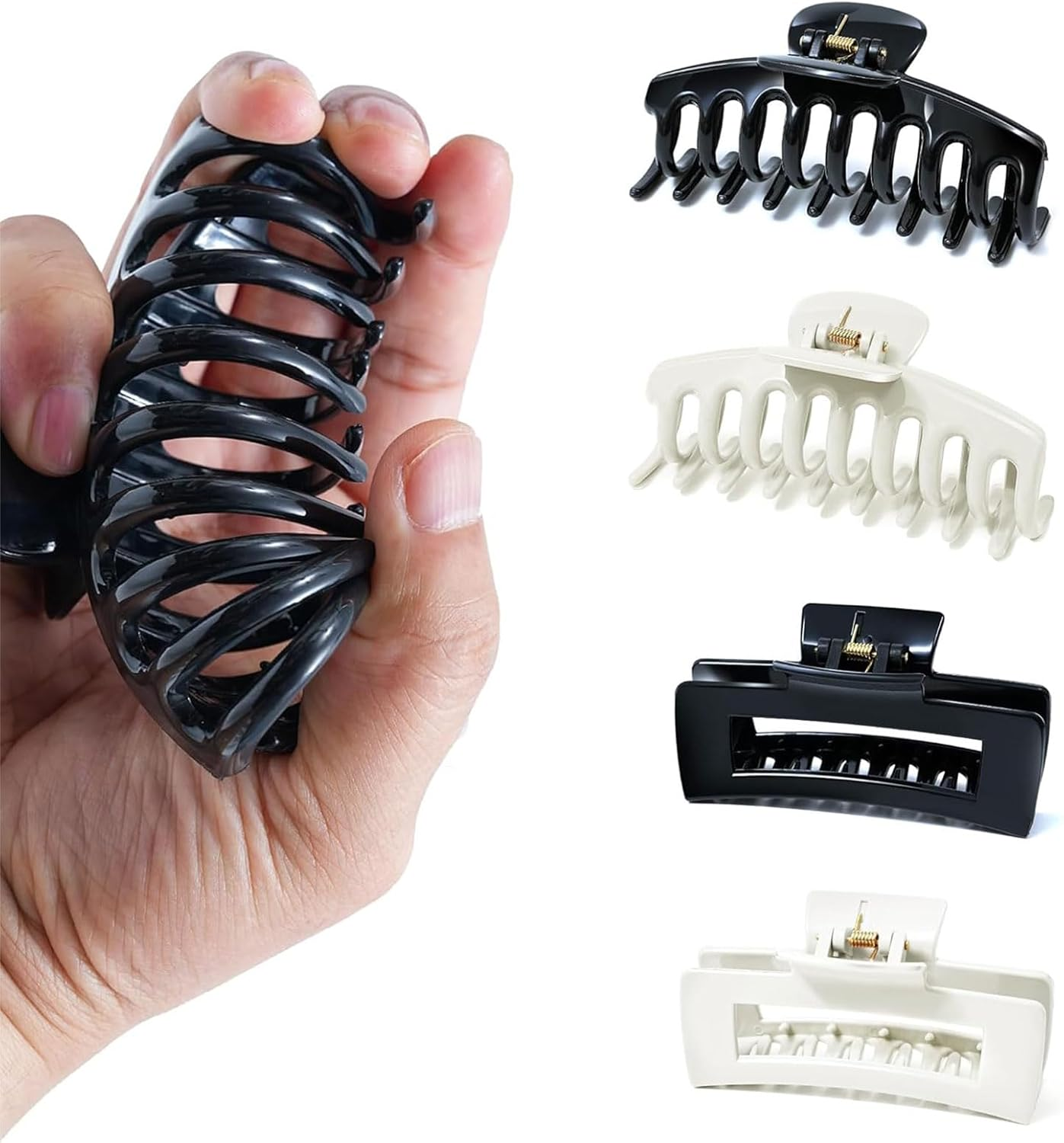 Muorruo Pack of 4 Cloud Clips, Flexible Silicone Hair Clips, Non-Slip Large Bendable Hair Clip, Soft Hair Clips for Thin and Thick Hair, Non-Removable Hair Clip (White)