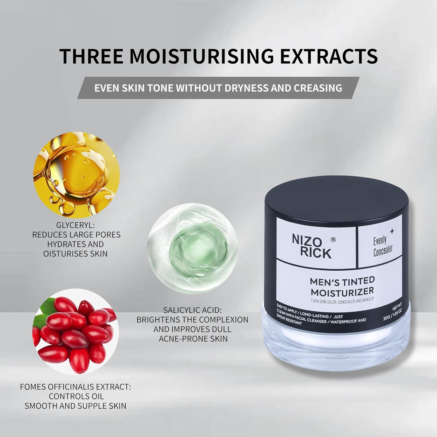 Men'S Foundation,Hydrating Non-Greasy Tinted Moisturizer for Men, Long Lasting Matte Concealer Full Coverage Men BB Cream CC Cream Foundation for All Skin Types, 30G/1.05 Oz (Light Color, M) image number 6