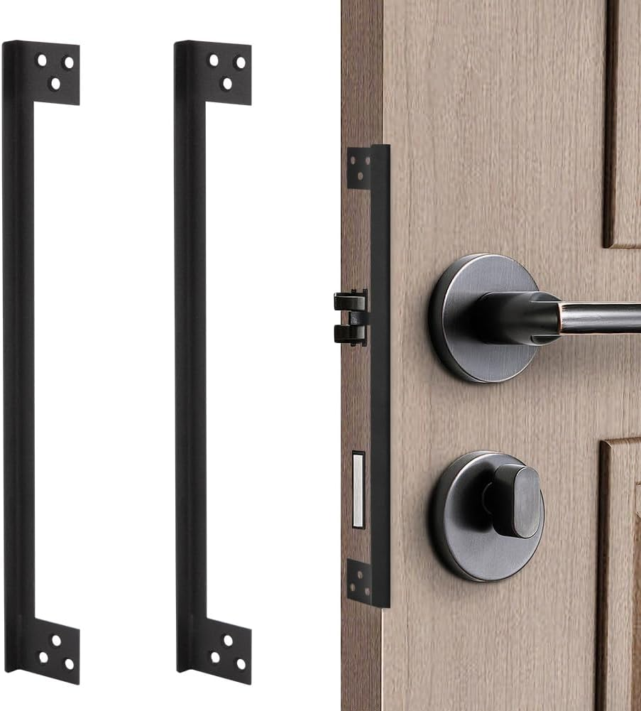 L-Shaped Door Latch Guard Plates 11", Latch Protector Matte Black, Outswing Door Security, Dead Bolt Cover Shield(11 In. - 2Pack)