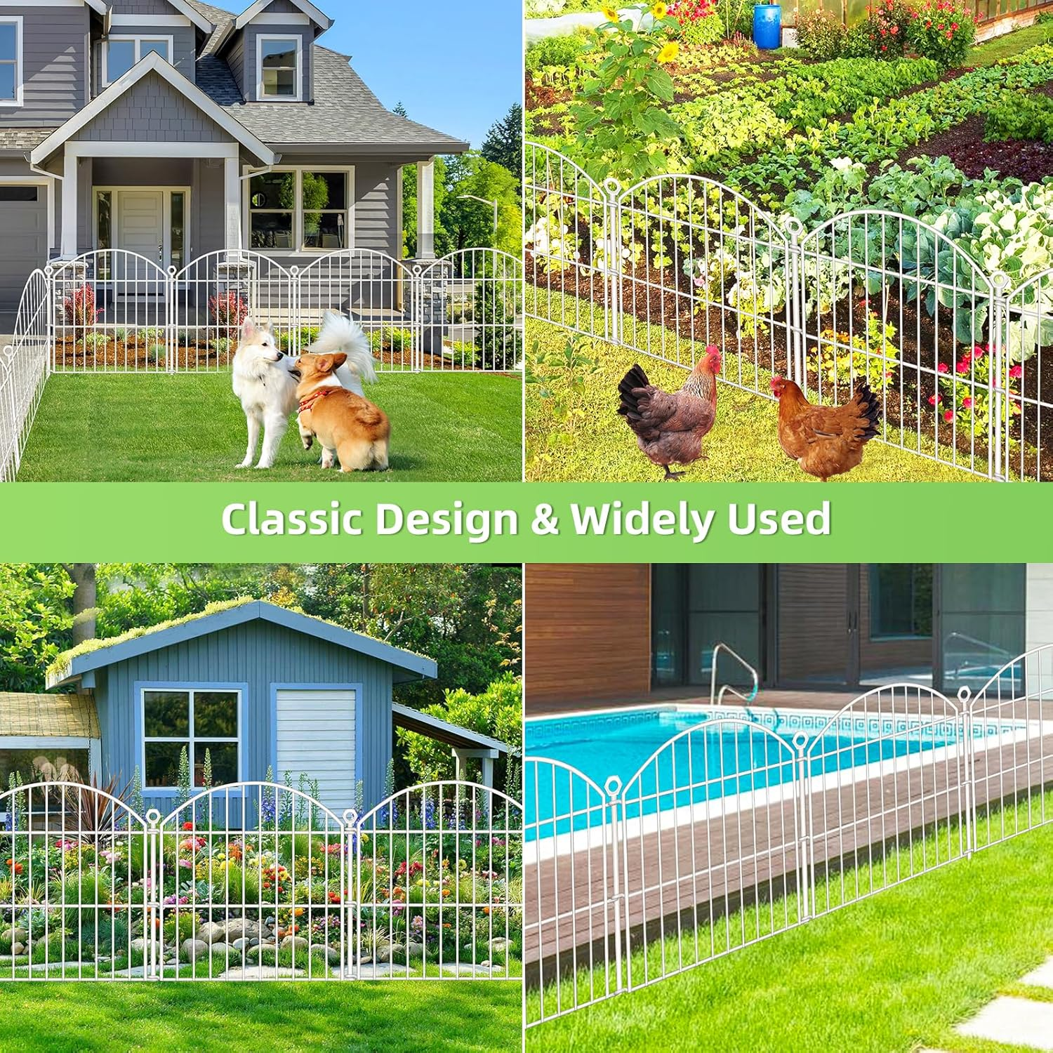 Decorative Garden Fence 24In (H) X20Ft (L), 10 Pack No Dig Fence Animal Barrier for Dog, Arched Flower Bed Edging, Wire Border Panel Fencing for Yard Patio Outdoor Decor White image number 3