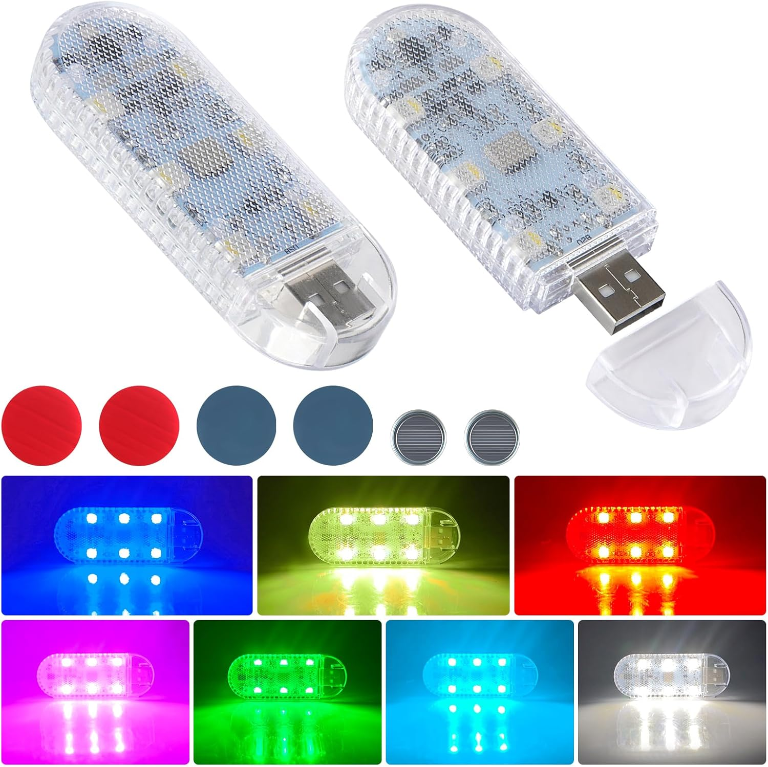 Kaidengzhe Car LED Lights Interior Wireless, RGB 7 Colors Magnetic Neon Touch Light, USB Rechargeable Interior Accent Ambient Lighting, Adjustable & Portable Night Lights for Car Trunk Room, 4 PCS