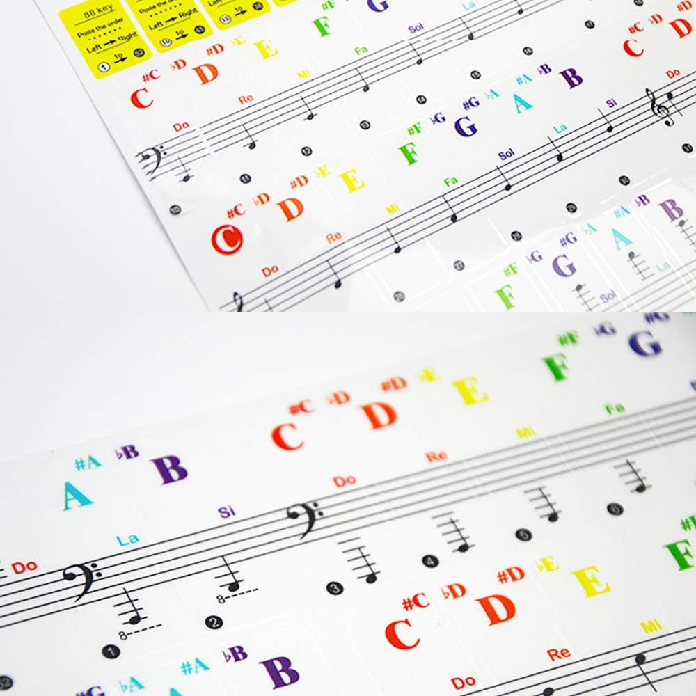 Colored Keyboard Stickers for 88/61/49/37 Key Keyboards, Full Set Transparent and Removable Piano Key Note Stickers for Kids and Beginners image number 2