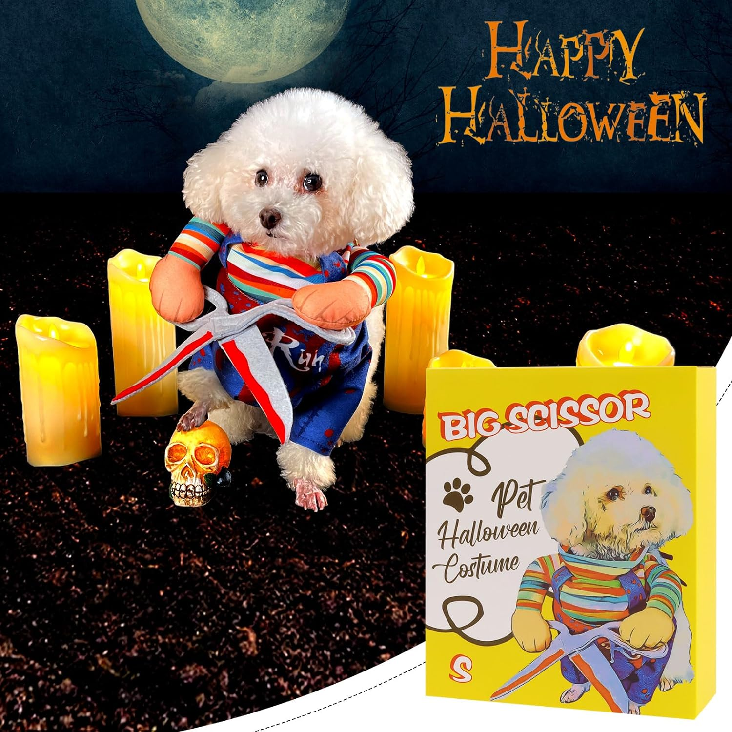 NACOCO Dog Halloween Scissors Style Doll Costume, Dog Outfit Pet Christmas Cosplay Adjustable Doll Funny Special Clothes Puppy Party Clothes for Small Dogs Cats (Small) image number 1