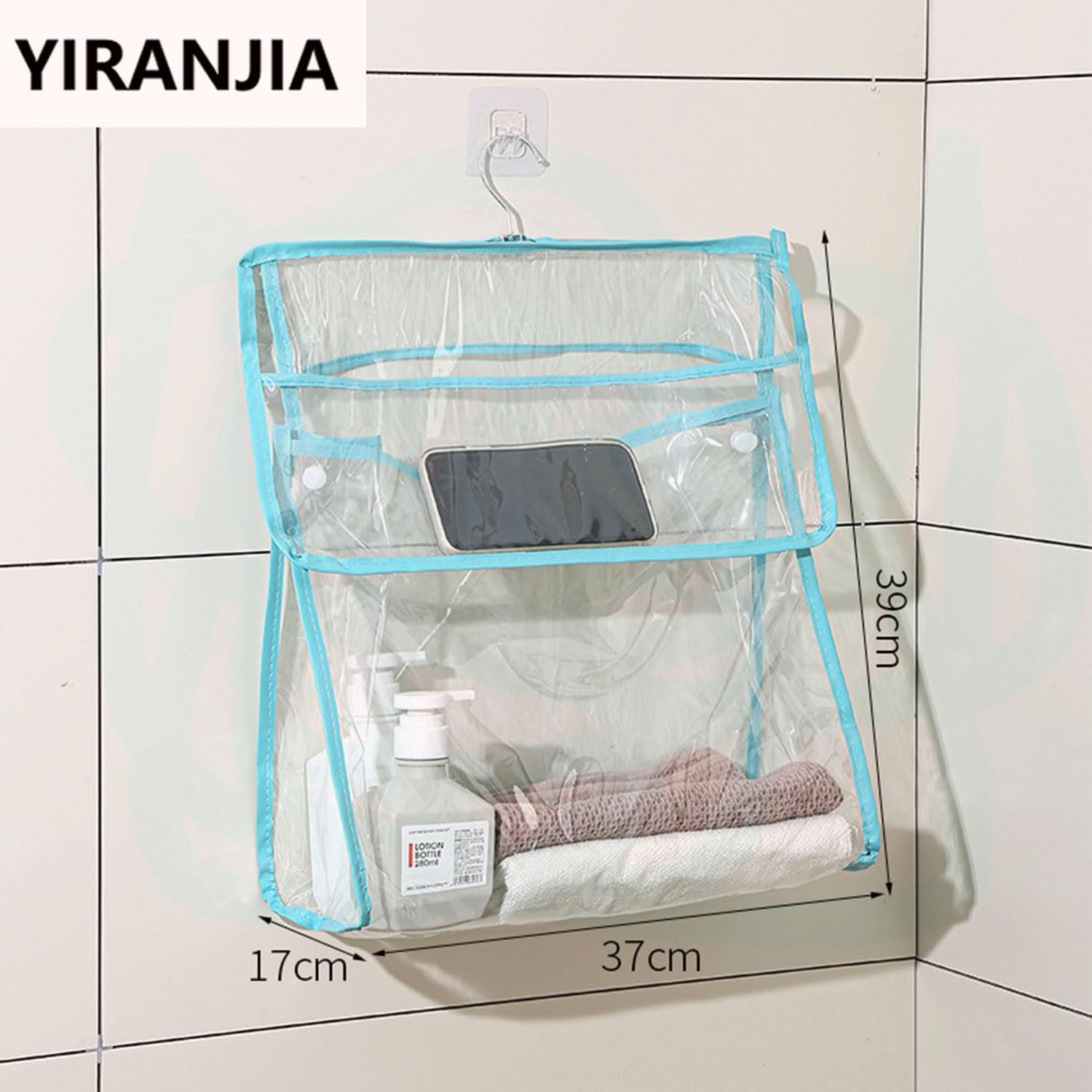 YIRANJIA 3-Pack Hanging Toiletry Bag with Hooks - Clear Blue, 37X39X16Cm Large Capacity Bathroom Wall Organiser image number 3