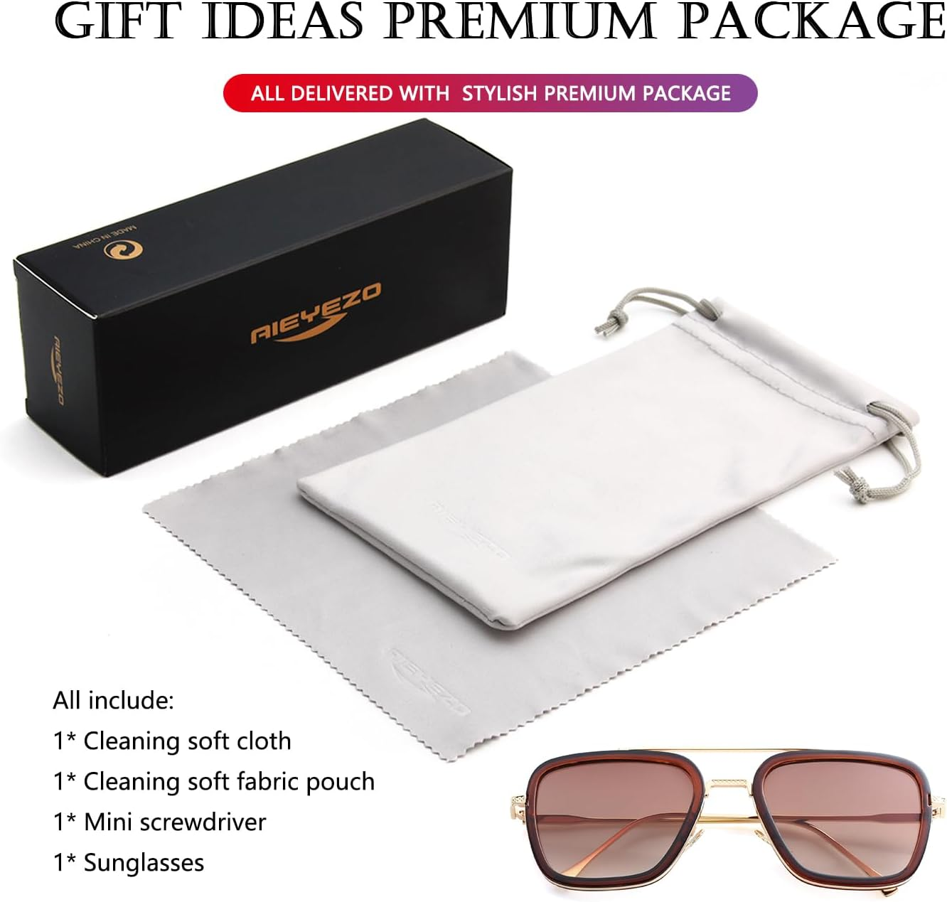 Tony Stark Sunglasses Vintage Square Metal Frame Eyeglasses for Men Women - Iron Man and Spider-Man Sun Glasses image number 4